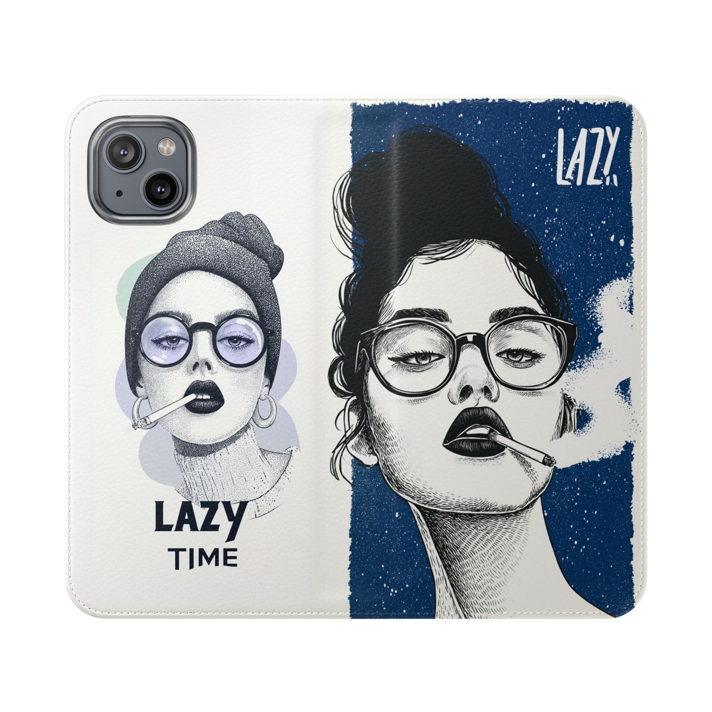 Phone Wallet Flip Case, Lazy Time Girl Design, Stylish Smartphone Case -iPhone case & Samsung Galaxy case, Gift for Her, Phone Accessory