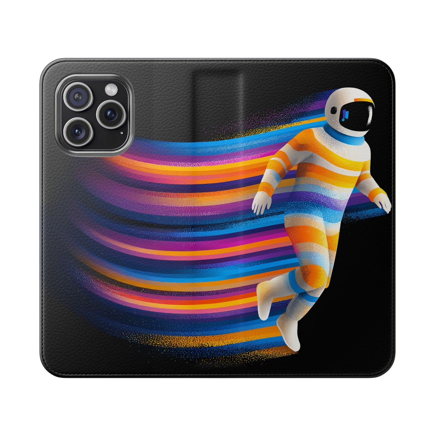 Rainbow Astronaut Flip Wallet Phone Case - Colorful Space Art Cover for iPhone 16 15 14 13 12 11 Pro Max & Samsung Galaxy S series