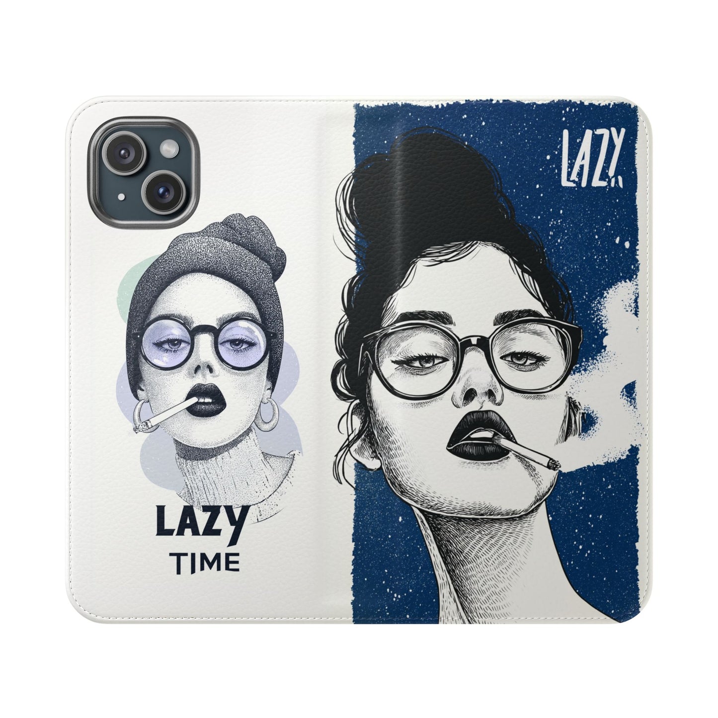 Phone Wallet Flip Case, Lazy Time Girl Design, Stylish Smartphone Case -iPhone case & Samsung Galaxy case, Gift for Her, Phone Accessory
