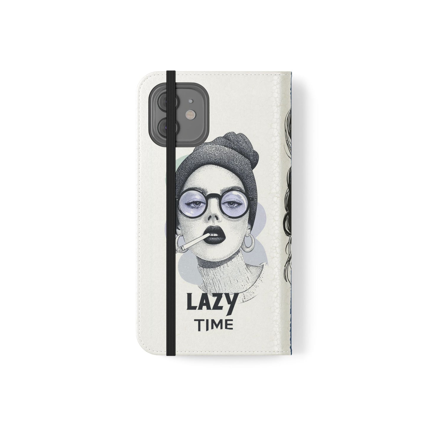 Phone Wallet Flip Case, Lazy Time Girl Design, Stylish Smartphone Case -iPhone case & Samsung Galaxy case, Gift for Her, Phone Accessory