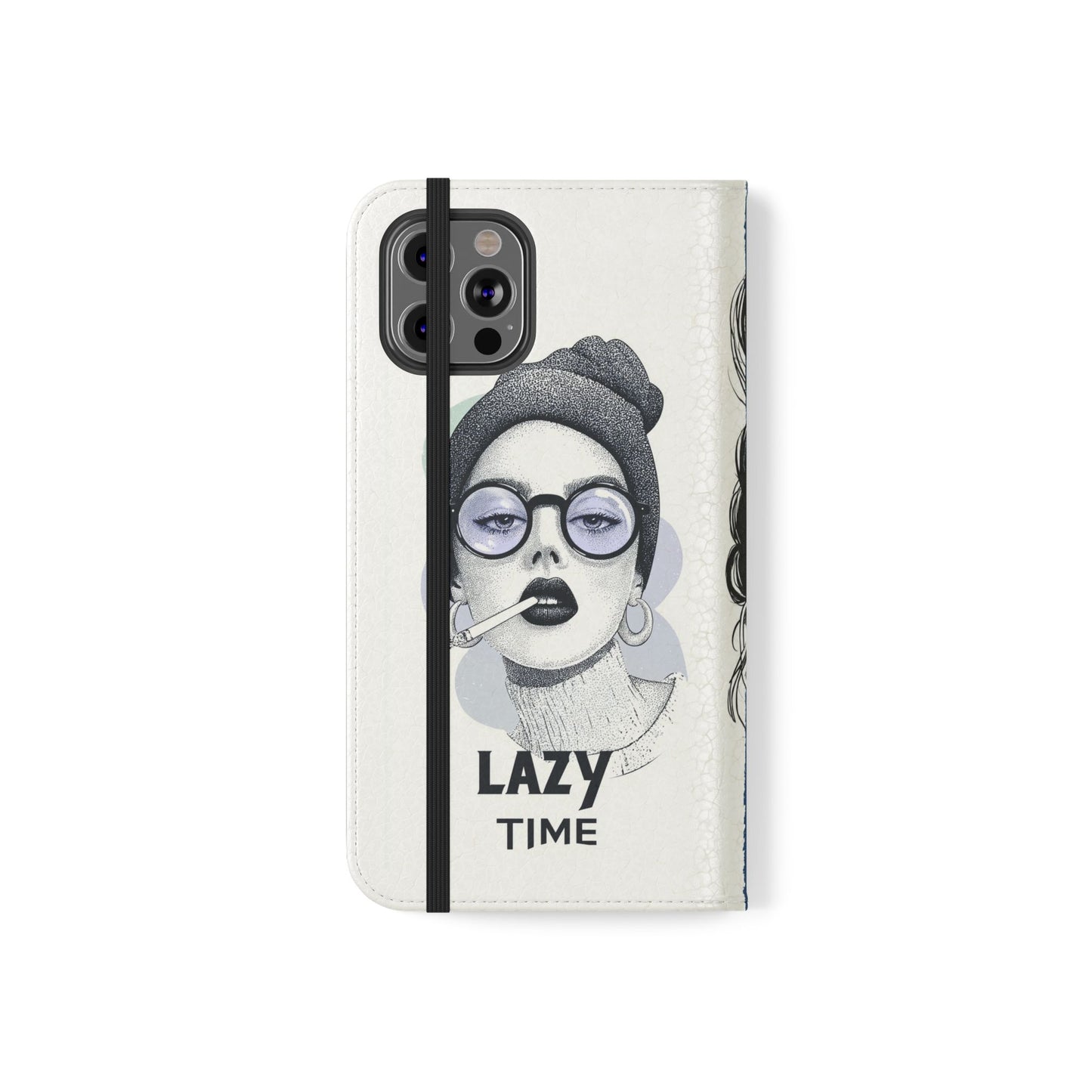 Phone Wallet Flip Case, Lazy Time Girl Design, Stylish Smartphone Case -iPhone case & Samsung Galaxy case, Gift for Her, Phone Accessory