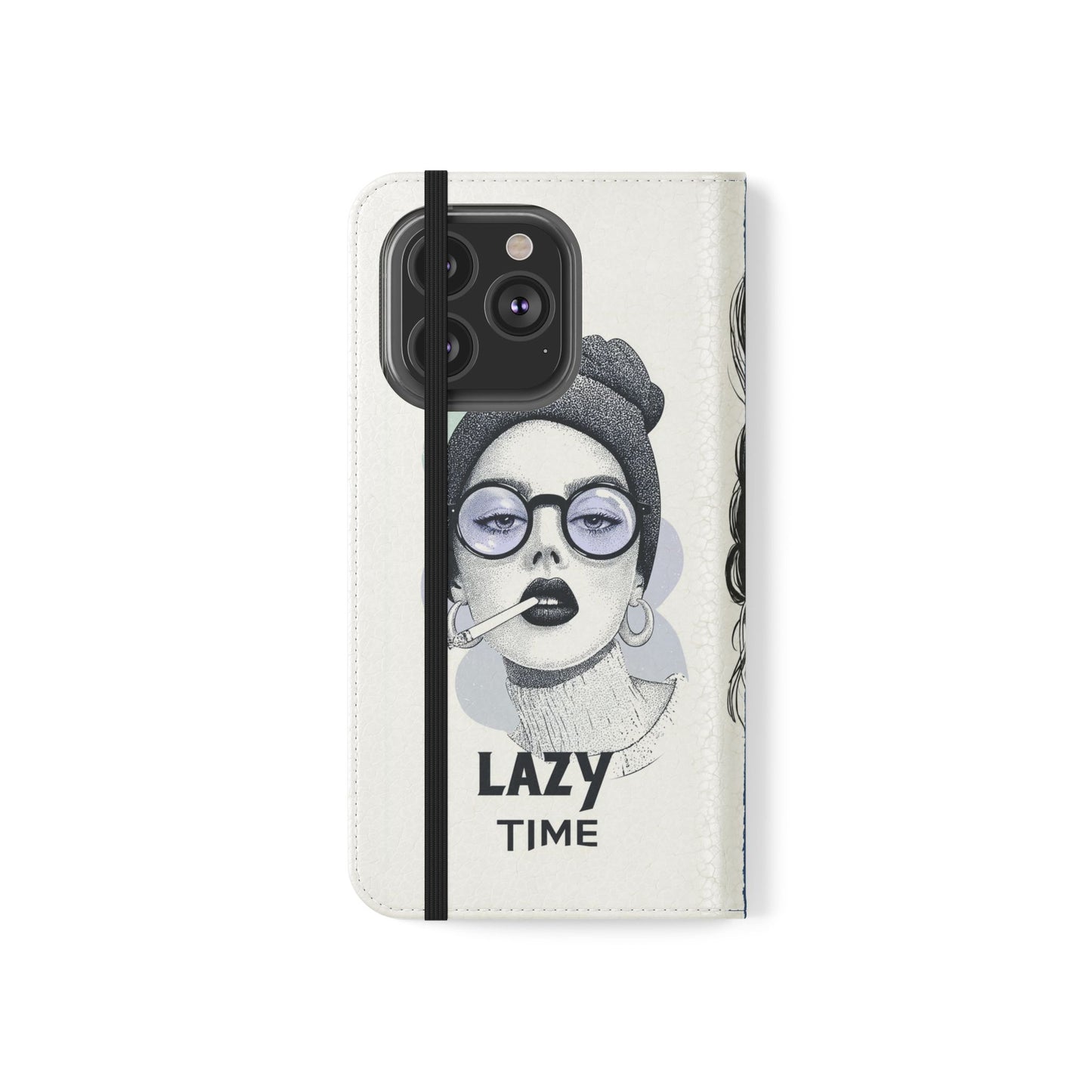 Phone Wallet Flip Case, Lazy Time Girl Design, Stylish Smartphone Case -iPhone case & Samsung Galaxy case, Gift for Her, Phone Accessory
