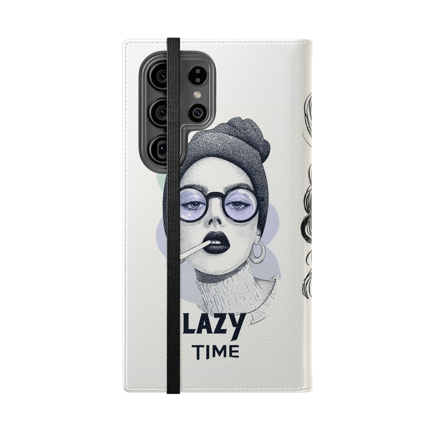 Phone Wallet Flip Case, Lazy Time Girl Design, Stylish Smartphone Case -iPhone case & Samsung Galaxy case, Gift for Her, Phone Accessory