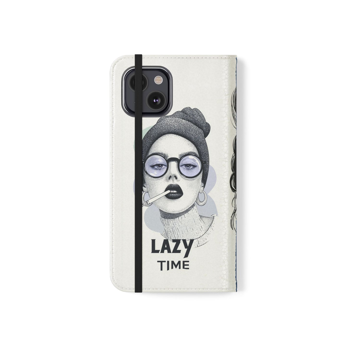 Phone Wallet Flip Case, Lazy Time Girl Design, Stylish Smartphone Case -iPhone case & Samsung Galaxy case, Gift for Her, Phone Accessory