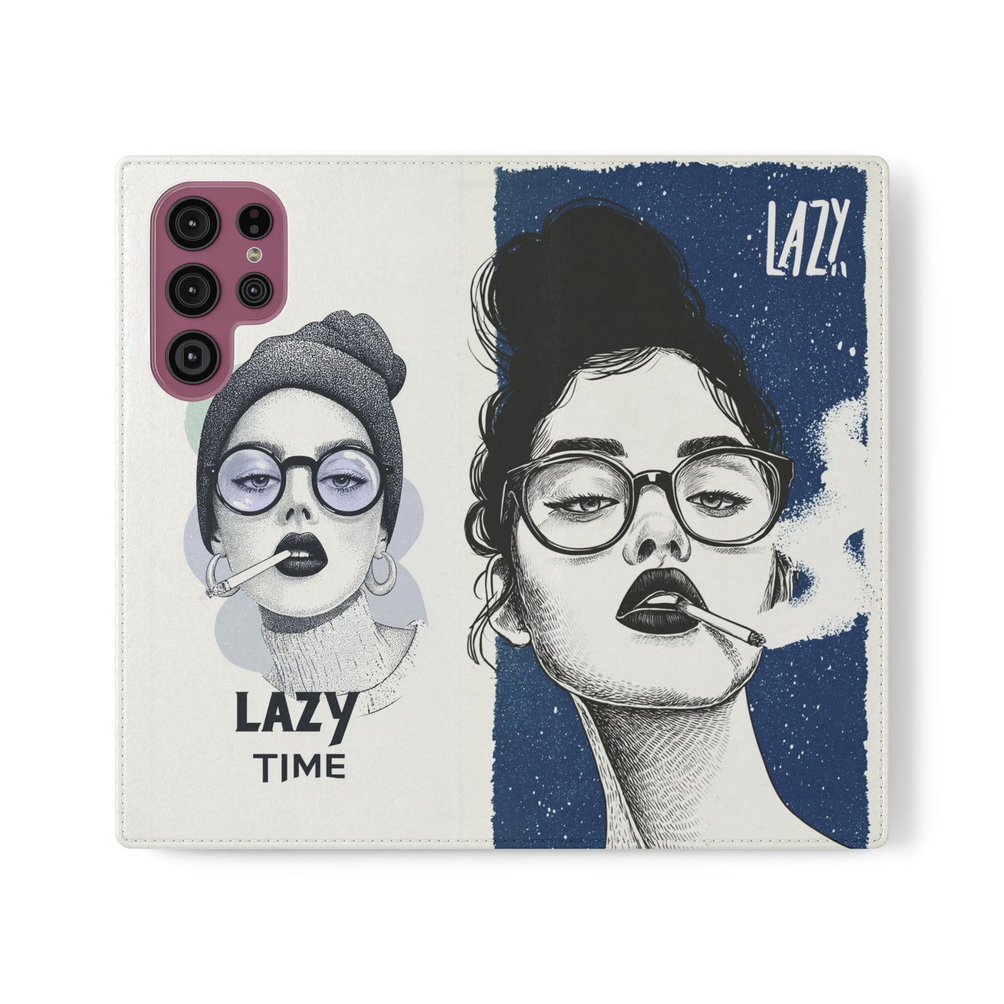 Phone Wallet Flip Case, Lazy Time Girl Design, Stylish Smartphone Case -iPhone case & Samsung Galaxy case, Gift for Her, Phone Accessory