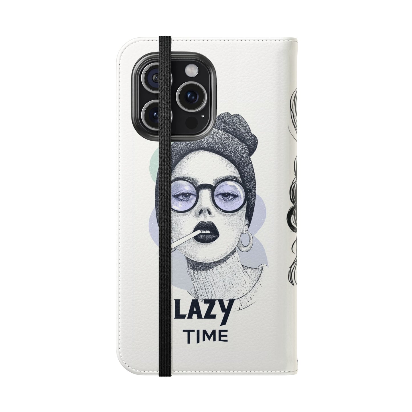 Phone Wallet Flip Case, Lazy Time Girl Design, Stylish Smartphone Case -iPhone case & Samsung Galaxy case, Gift for Her, Phone Accessory