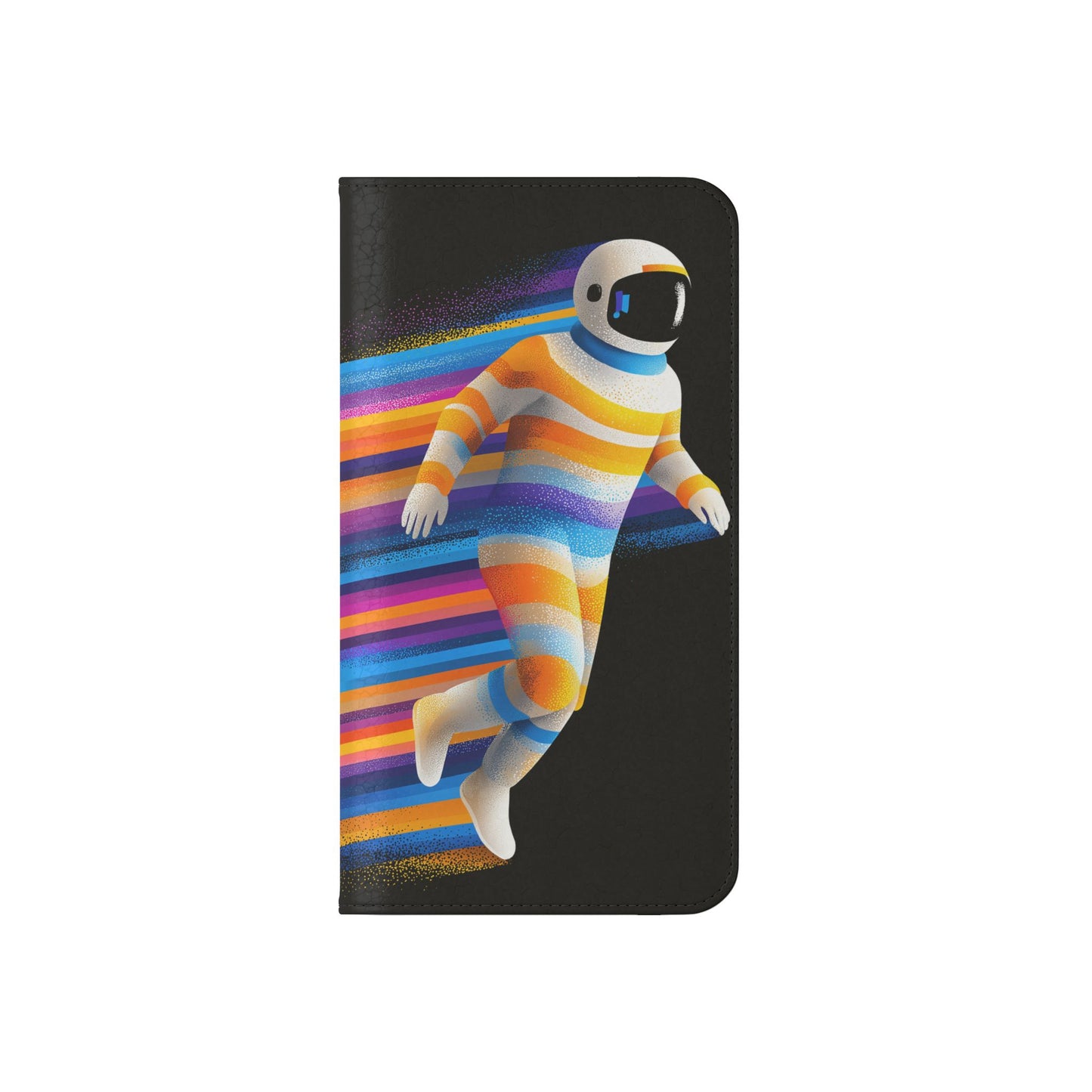 Rainbow Astronaut Flip Wallet Phone Case - Colorful Space Art Cover for iPhone 16 15 14 13 12 11 Pro Max & Samsung Galaxy S series