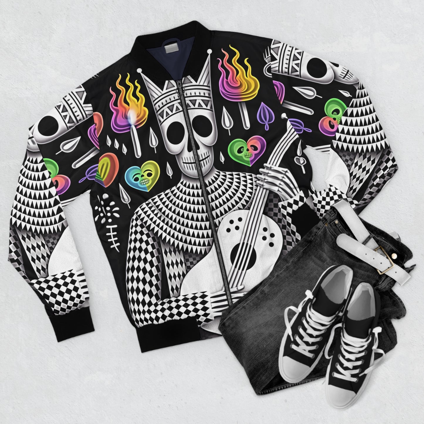 Skull Bomber Jacket|Men's Artistic Bomber Jacket, Skull Design, Vintage Style, Unisex Outerwear, Festival Fashion, Perfect Gift for Music Lovers