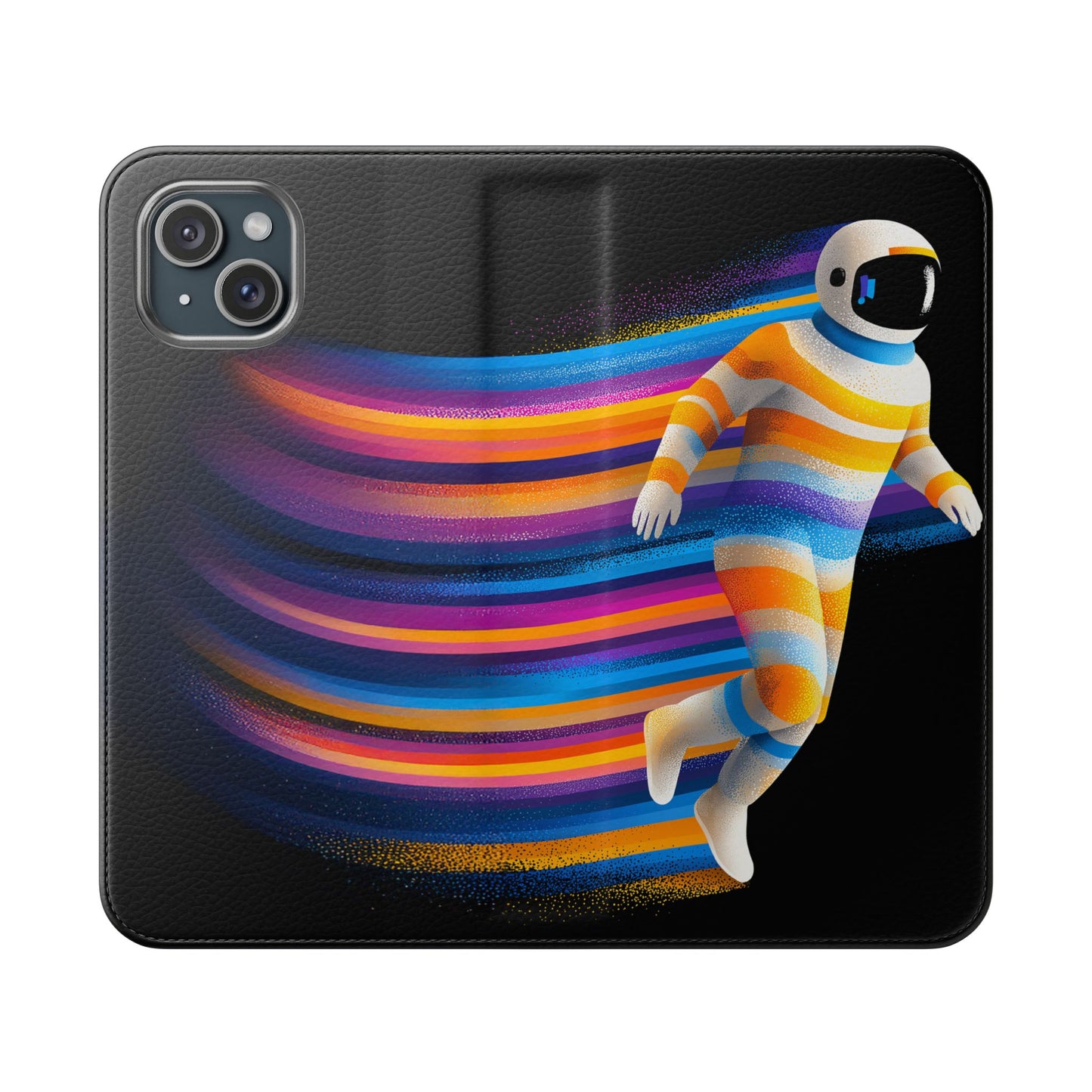 Rainbow Astronaut Flip Wallet Phone Case - Colorful Space Art Cover for iPhone 16 15 14 13 12 11 Pro Max & Samsung Galaxy S series
