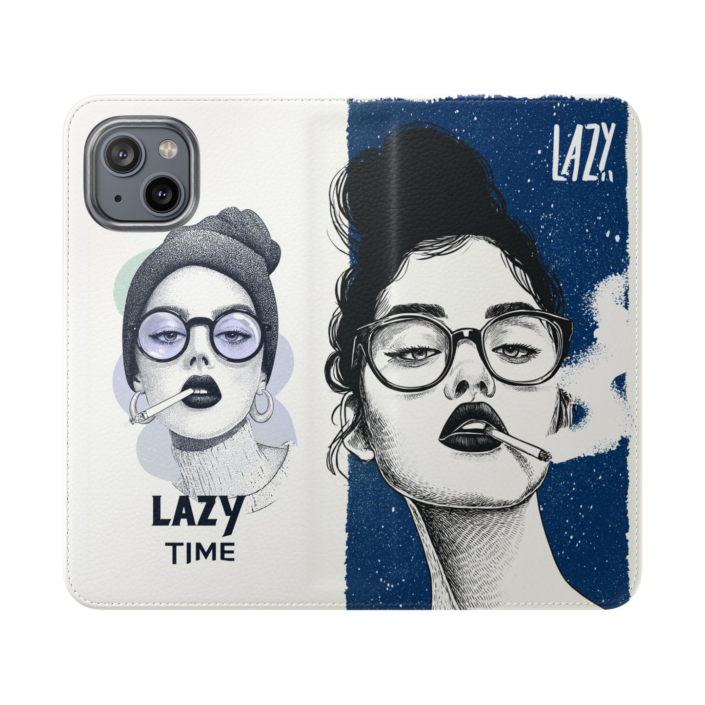 Phone Wallet Flip Case, Lazy Time Girl Design, Stylish Smartphone Case -iPhone case & Samsung Galaxy case, Gift for Her, Phone Accessory