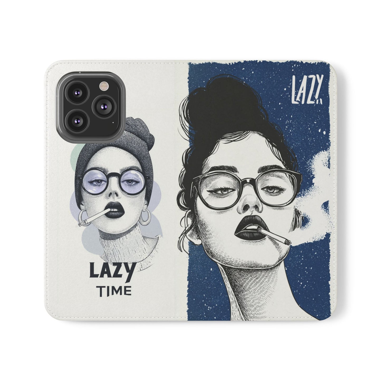 Phone Wallet Flip Case, Lazy Time Girl Design, Stylish Smartphone Case -iPhone case & Samsung Galaxy case, Gift for Her, Phone Accessory