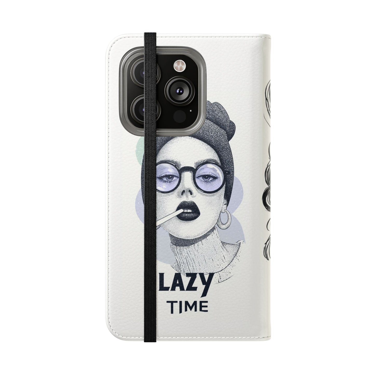 Phone Wallet Flip Case, Lazy Time Girl Design, Stylish Smartphone Case -iPhone case & Samsung Galaxy case, Gift for Her, Phone Accessory