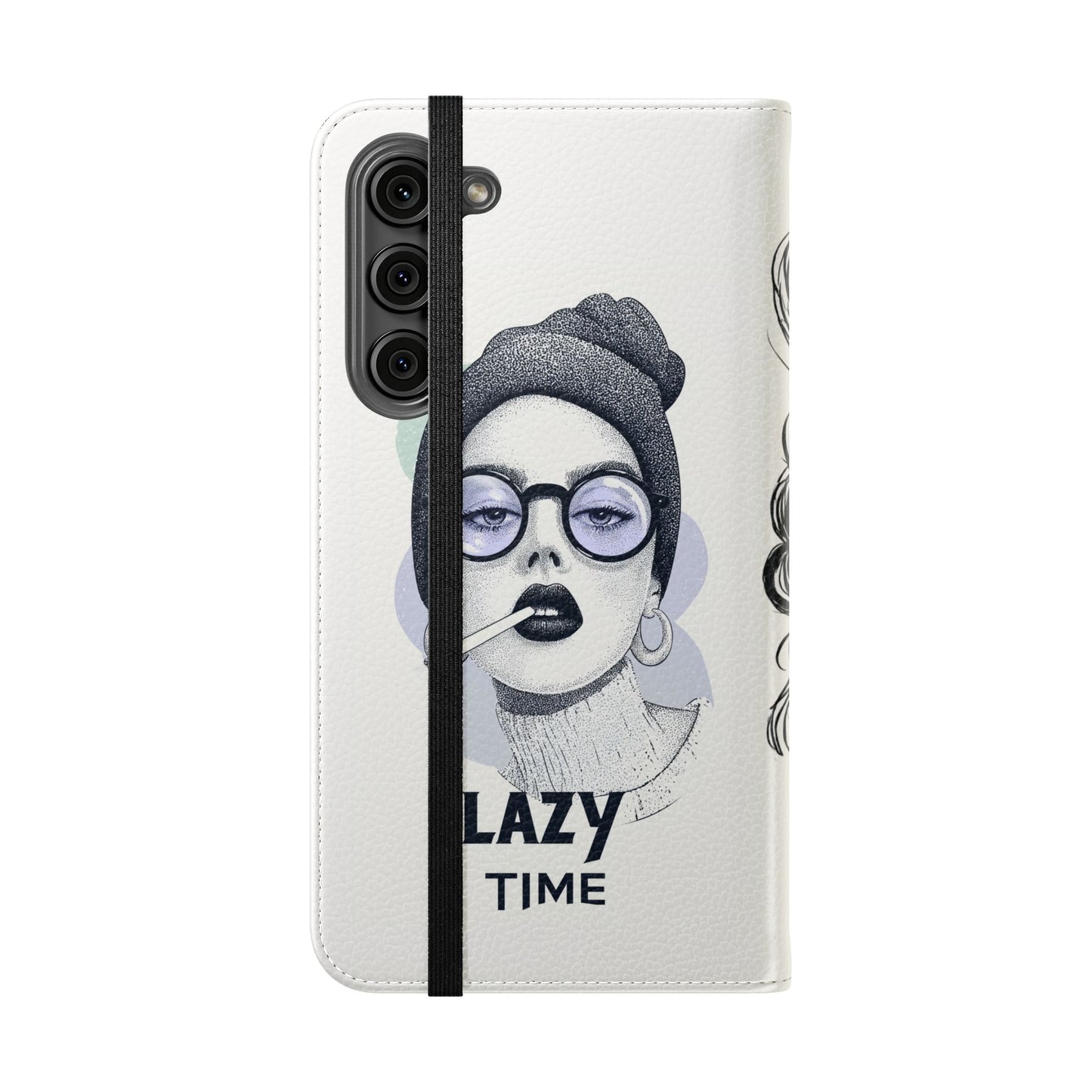 Phone Wallet Flip Case, Lazy Time Girl Design, Stylish Smartphone Case -iPhone case & Samsung Galaxy case, Gift for Her, Phone Accessory