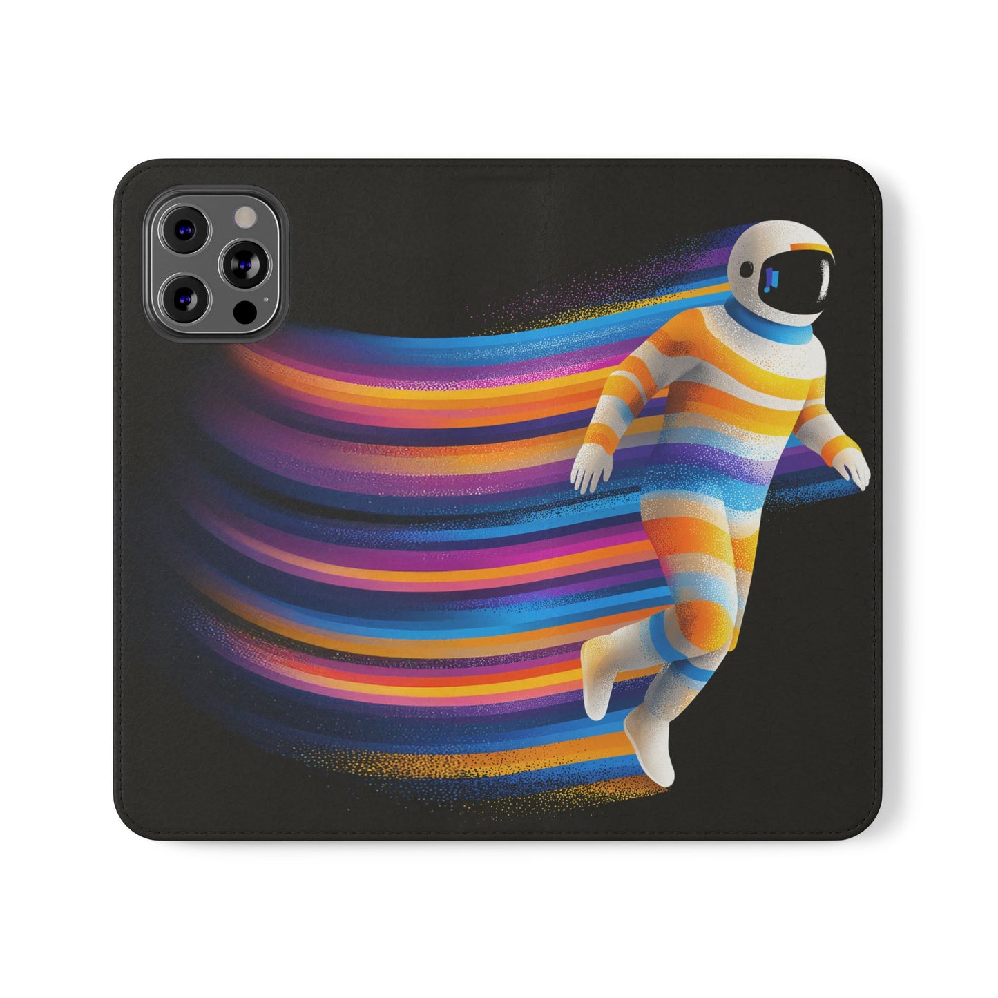 Rainbow Astronaut Flip Wallet Phone Case - Colorful Space Art Cover for iPhone 16 15 14 13 12 11 Pro Max & Samsung Galaxy S series