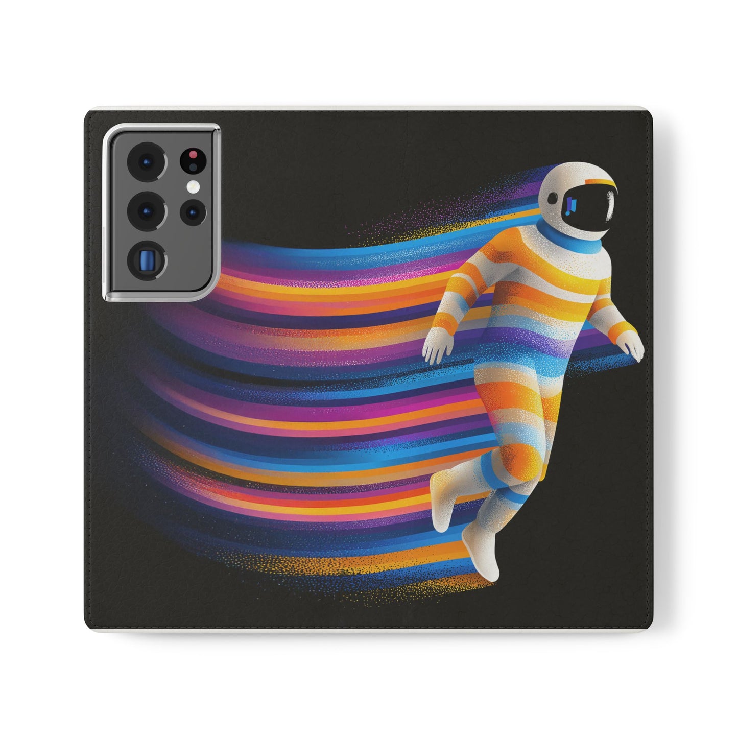 Rainbow Astronaut Flip Wallet Phone Case - Colorful Space Art Cover for iPhone 16 15 14 13 12 11 Pro Max & Samsung Galaxy S series