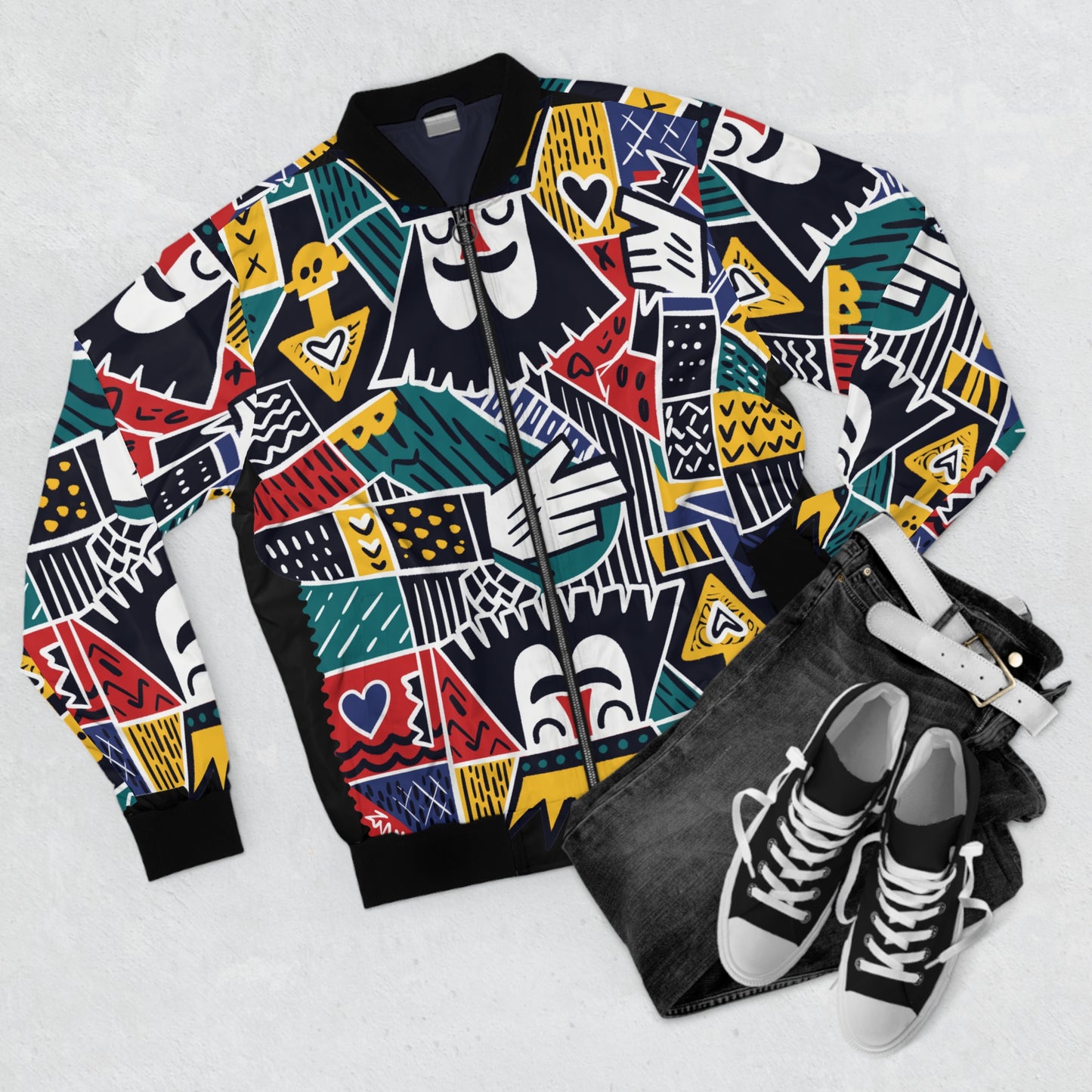 Colorful Geometric Bomber Jacket Streetwear | Gift for Gemini & Aquarius