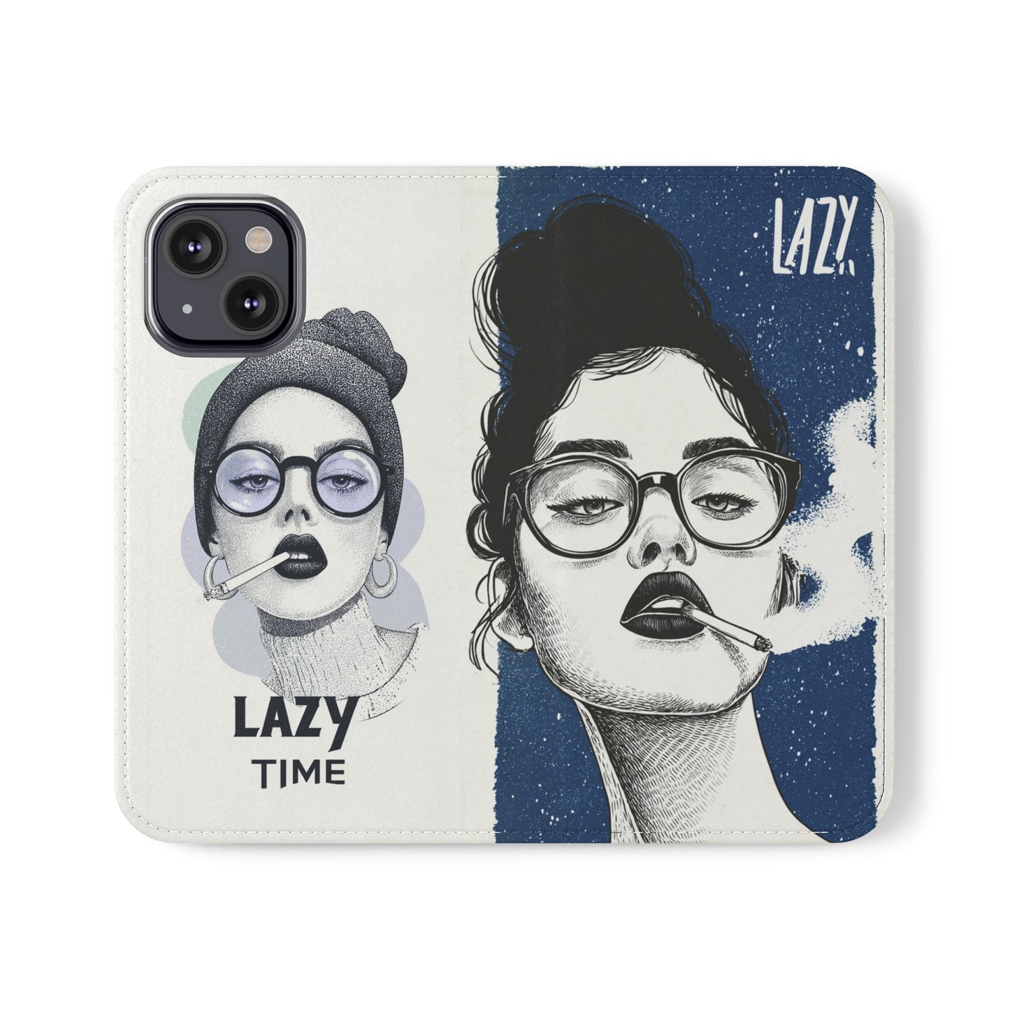 Phone Wallet Flip Case, Lazy Time Girl Design, Stylish Smartphone Case -iPhone case & Samsung Galaxy case, Gift for Her, Phone Accessory