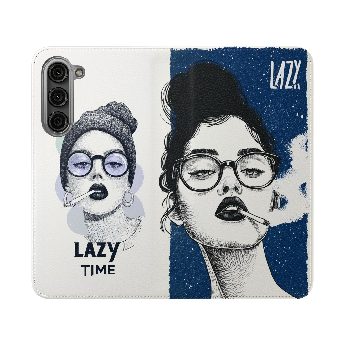 Phone Wallet Flip Case, Lazy Time Girl Design, Stylish Smartphone Case -iPhone case & Samsung Galaxy case, Gift for Her, Phone Accessory