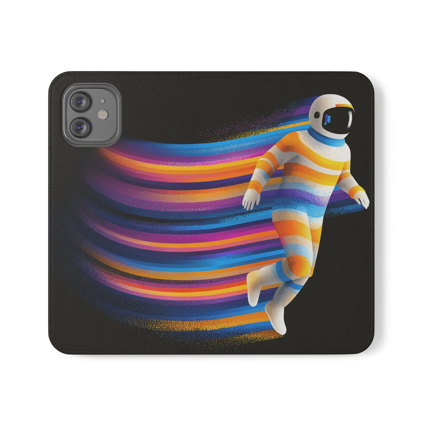 Rainbow Astronaut Flip Wallet Phone Case - Colorful Space Art Cover for iPhone 16 15 14 13 12 11 Pro Max & Samsung Galaxy S series