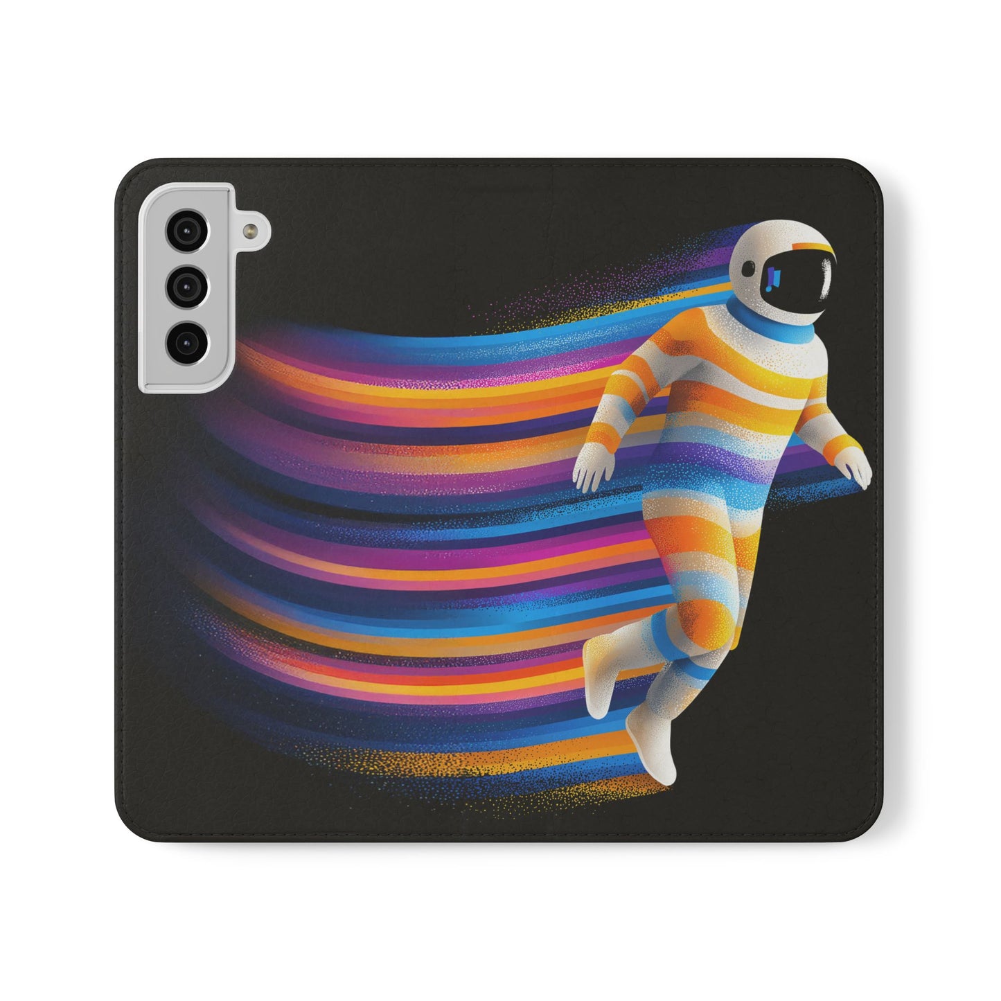 Rainbow Astronaut Flip Wallet Phone Case - Colorful Space Art Cover for iPhone 16 15 14 13 12 11 Pro Max & Samsung Galaxy S series