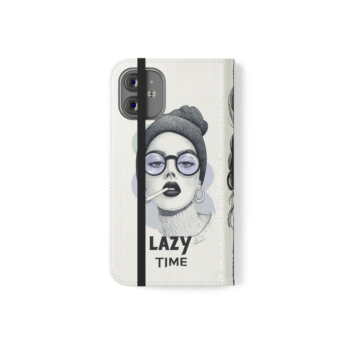 Phone Wallet Flip Case, Lazy Time Girl Design, Stylish Smartphone Case -iPhone case & Samsung Galaxy case, Gift for Her, Phone Accessory