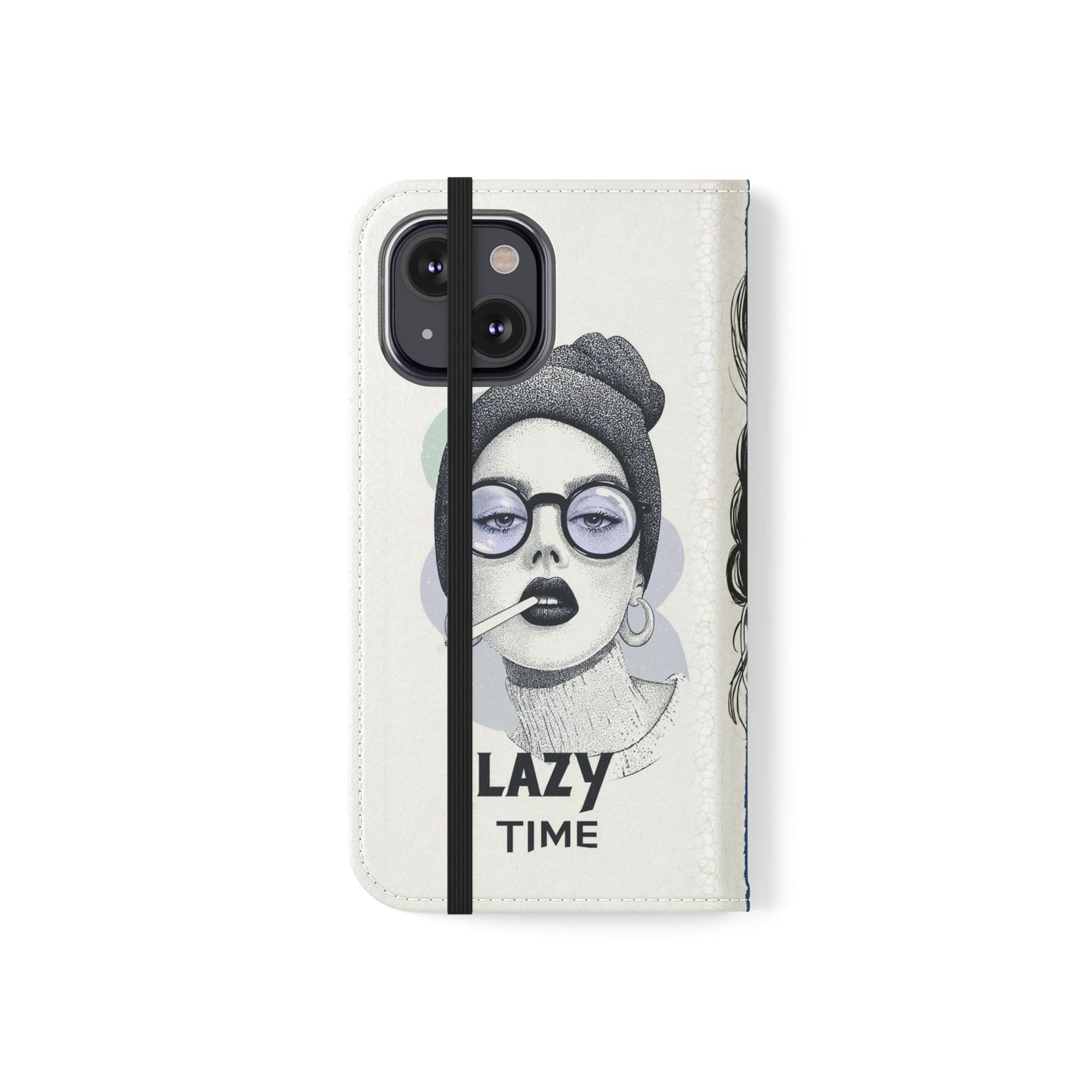 Phone Wallet Flip Case, Lazy Time Girl Design, Stylish Smartphone Case -iPhone case & Samsung Galaxy case, Gift for Her, Phone Accessory