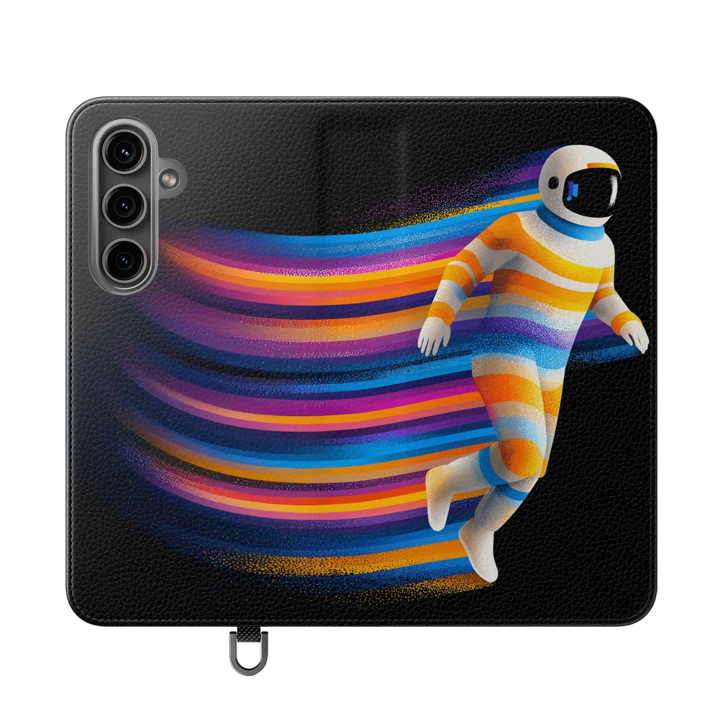 Rainbow Astronaut Flip Wallet Phone Case - Colorful Space Art Cover for iPhone 16 15 14 13 12 11 Pro Max & Samsung Galaxy S series