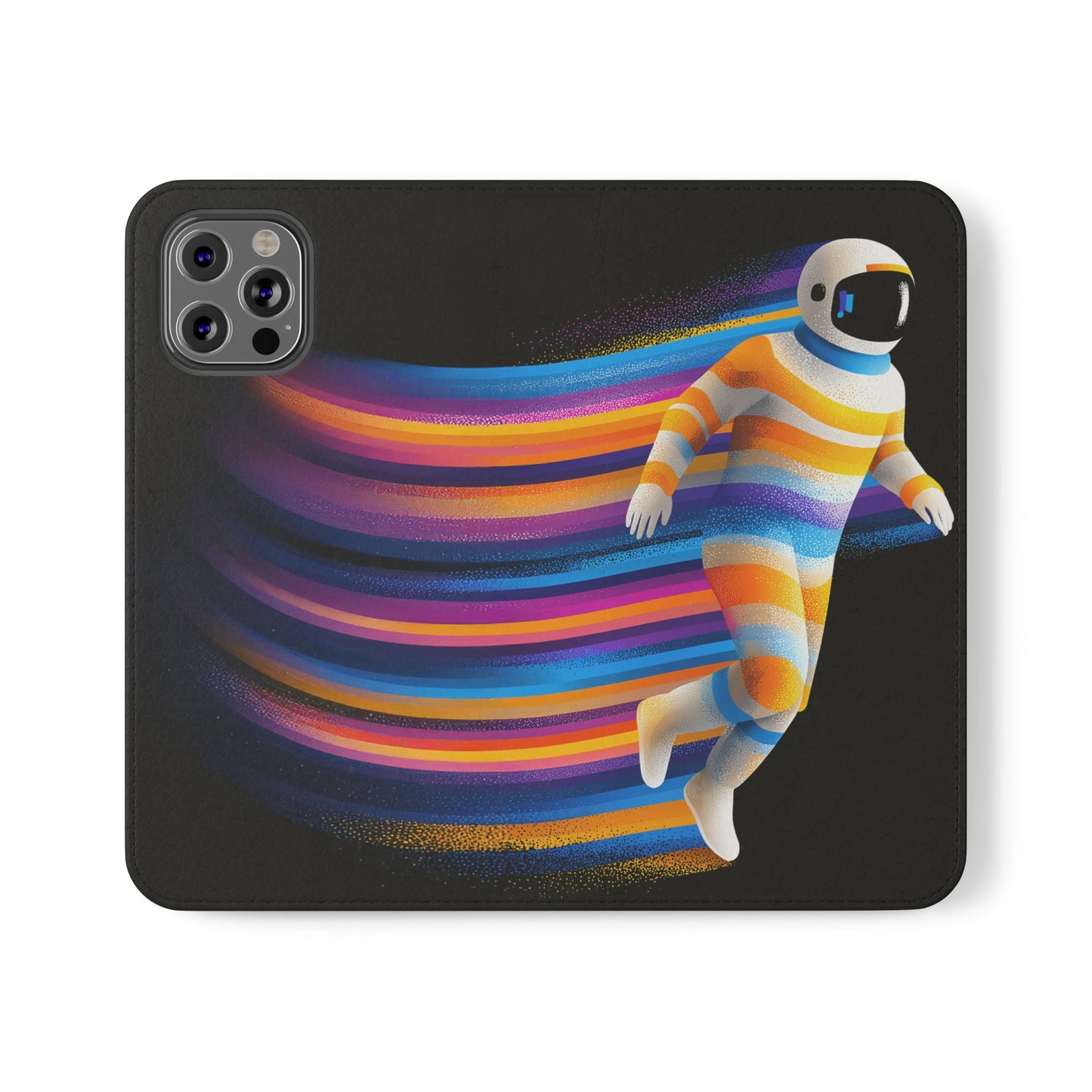 Rainbow Astronaut Flip Wallet Phone Case - Colorful Space Art Cover for iPhone 16 15 14 13 12 11 Pro Max & Samsung Galaxy S series