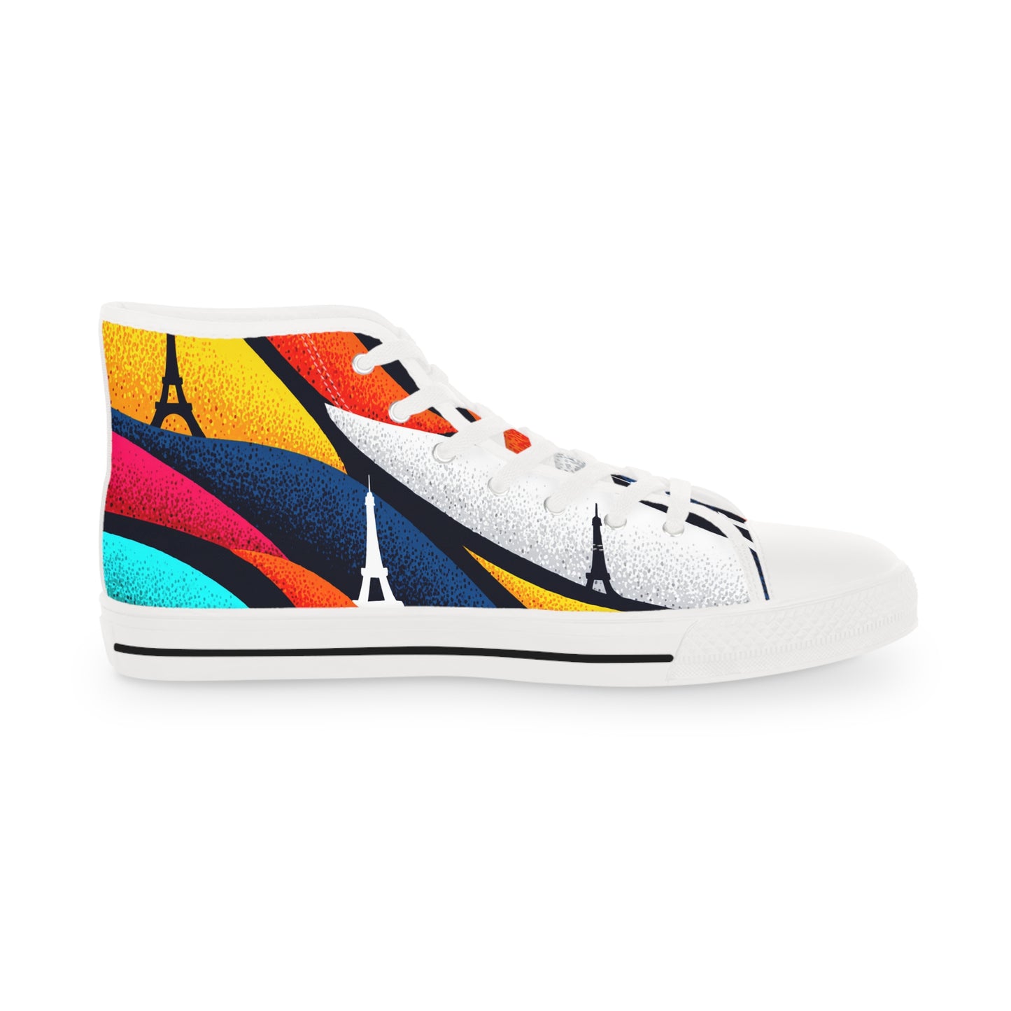 Romantic Eiffel Tower rainbow Sneakers Canvas shoes|Vibrant Men's High Top Sneakers, Colorful Retro Sneakers for Casual Wear, Unique Footwear for Art Lovers, Graphic Sneakers Gift Idea