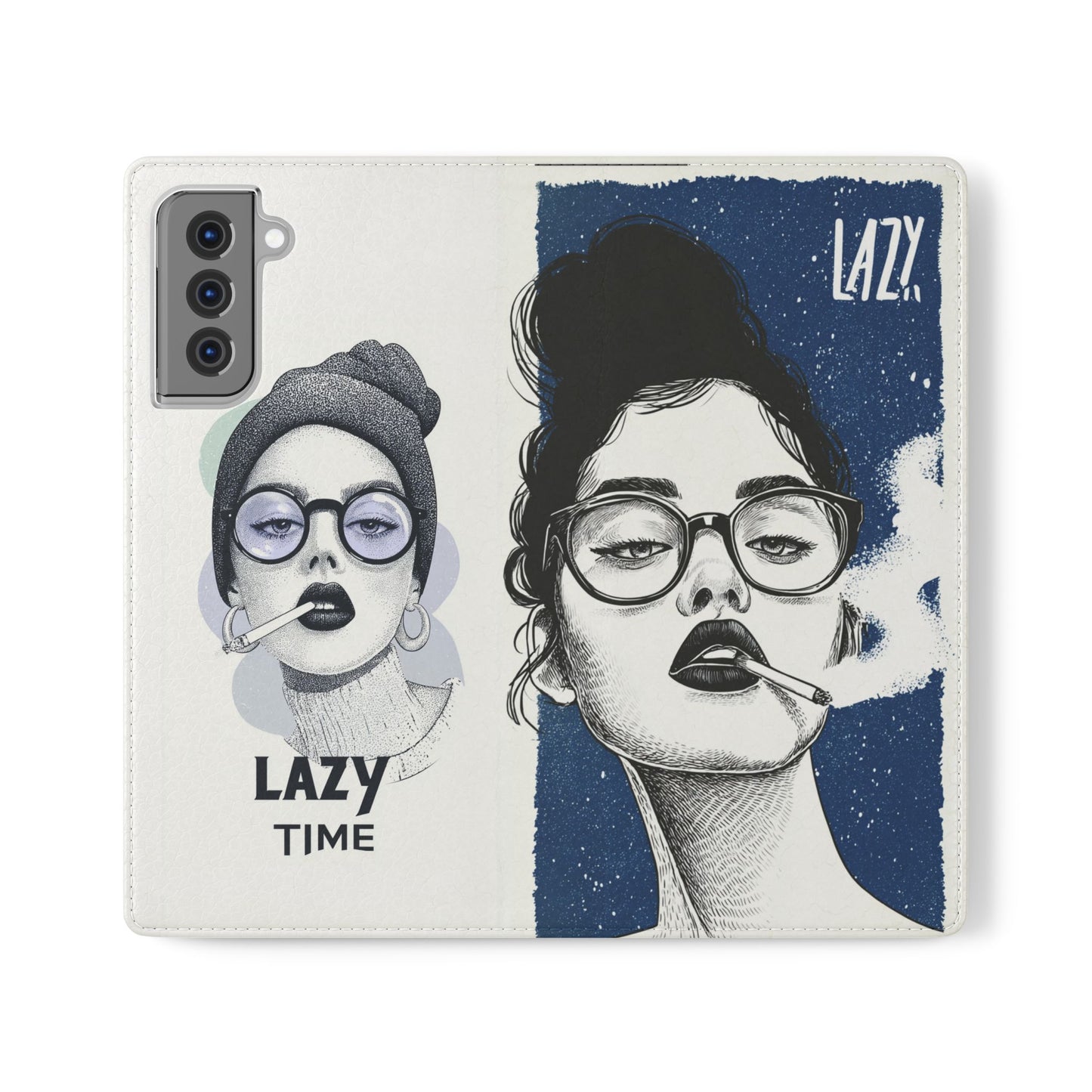 Phone Wallet Flip Case, Lazy Time Girl Design, Stylish Smartphone Case -iPhone case & Samsung Galaxy case, Gift for Her, Phone Accessory