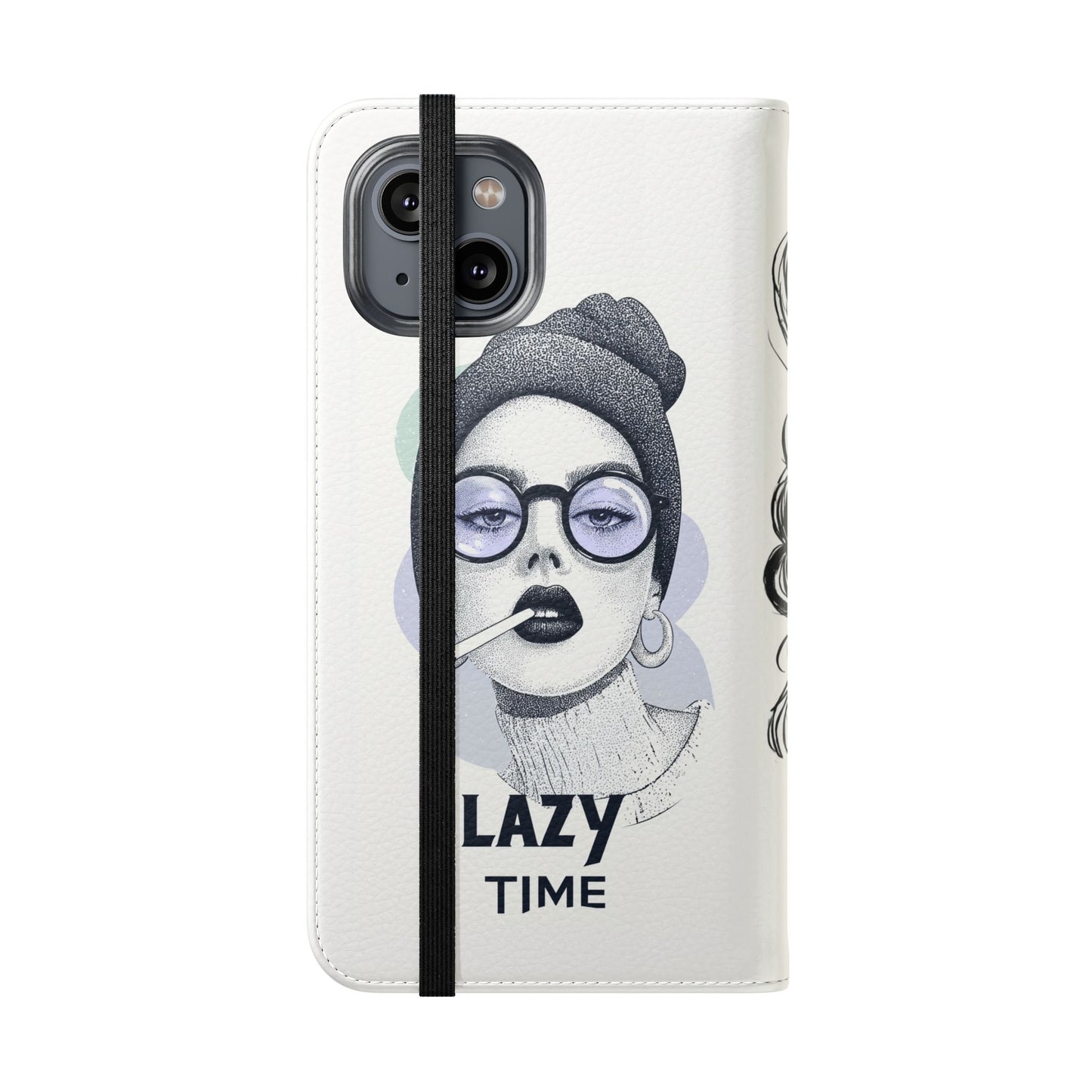 Phone Wallet Flip Case, Lazy Time Girl Design, Stylish Smartphone Case -iPhone case & Samsung Galaxy case, Gift for Her, Phone Accessory