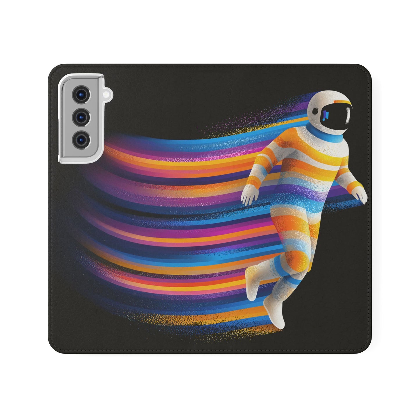 Rainbow Astronaut Flip Wallet Phone Case - Colorful Space Art Cover for iPhone 16 15 14 13 12 11 Pro Max & Samsung Galaxy S series