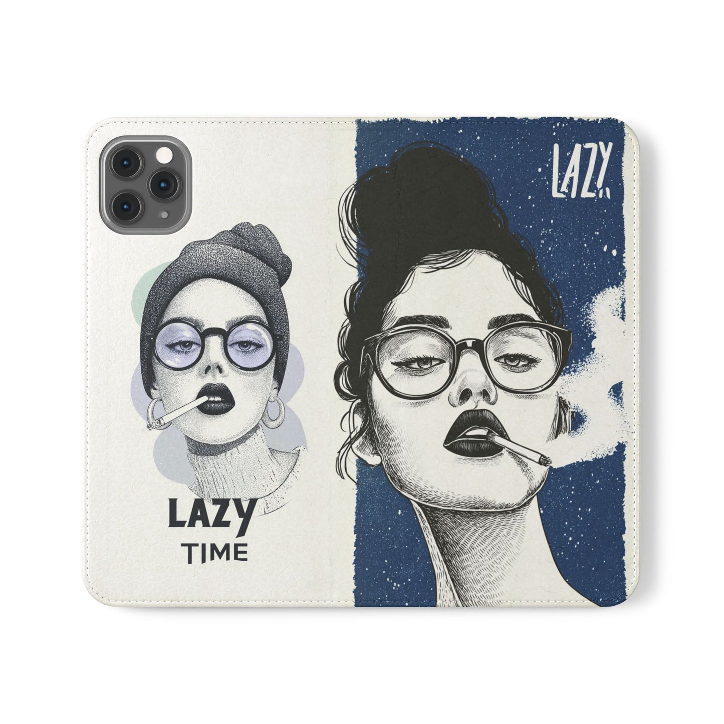 Phone Wallet Flip Case, Lazy Time Girl Design, Stylish Smartphone Case -iPhone case & Samsung Galaxy case, Gift for Her, Phone Accessory