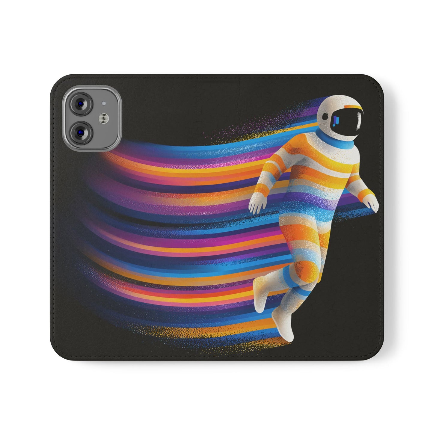 Rainbow Astronaut Flip Wallet Phone Case - Colorful Space Art Cover for iPhone 16 15 14 13 12 11 Pro Max & Samsung Galaxy S series