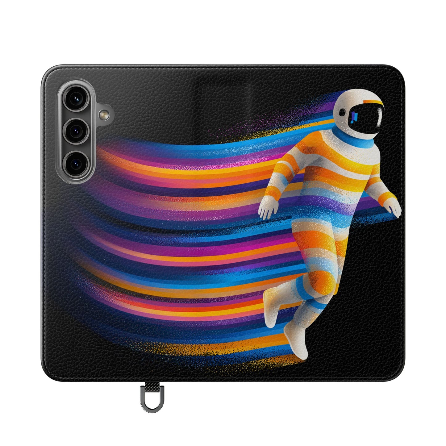 Rainbow Astronaut Flip Wallet Phone Case - Colorful Space Art Cover for iPhone 16 15 14 13 12 11 Pro Max & Samsung Galaxy S series