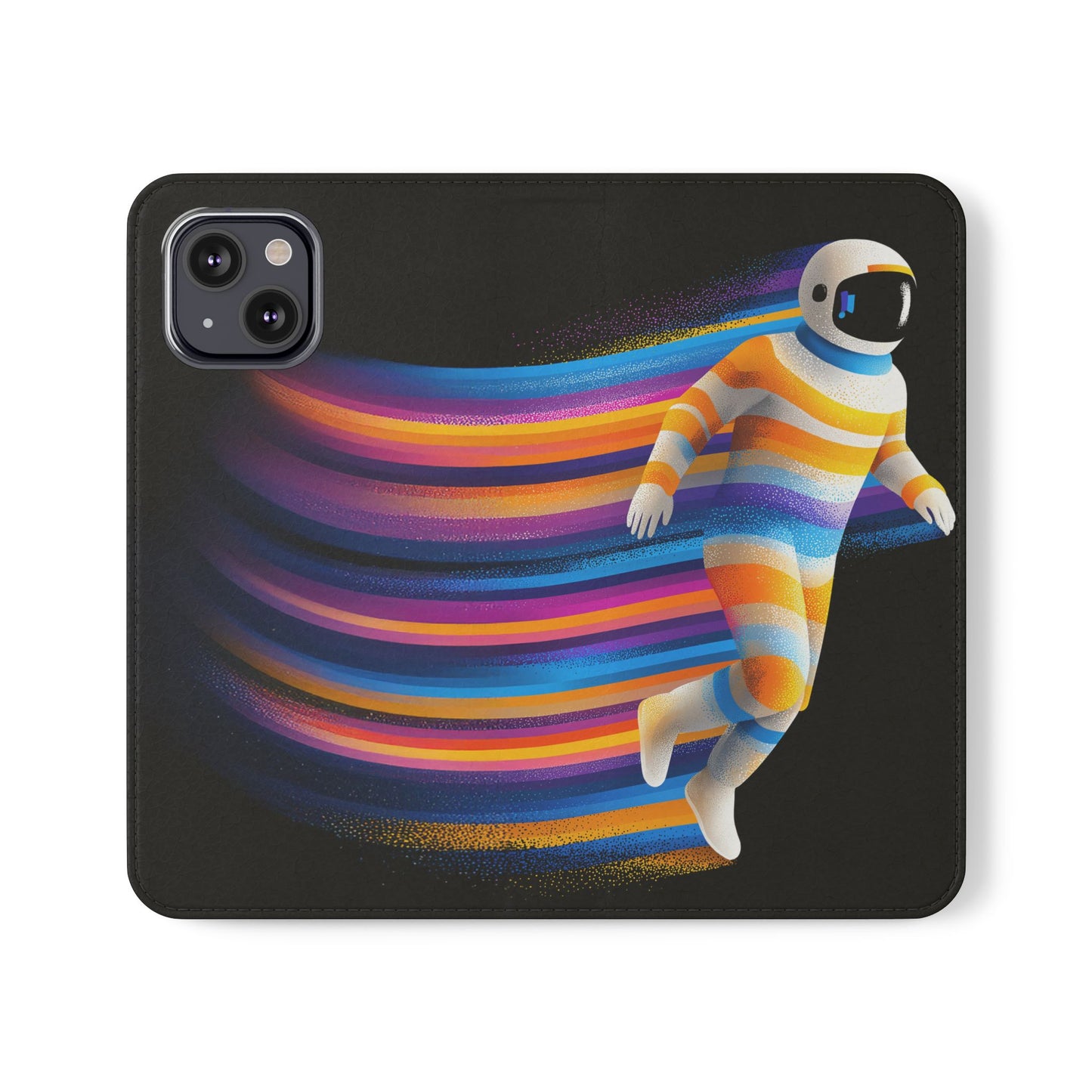 Rainbow Astronaut Flip Wallet Phone Case - Colorful Space Art Cover for iPhone 16 15 14 13 12 11 Pro Max & Samsung Galaxy S series