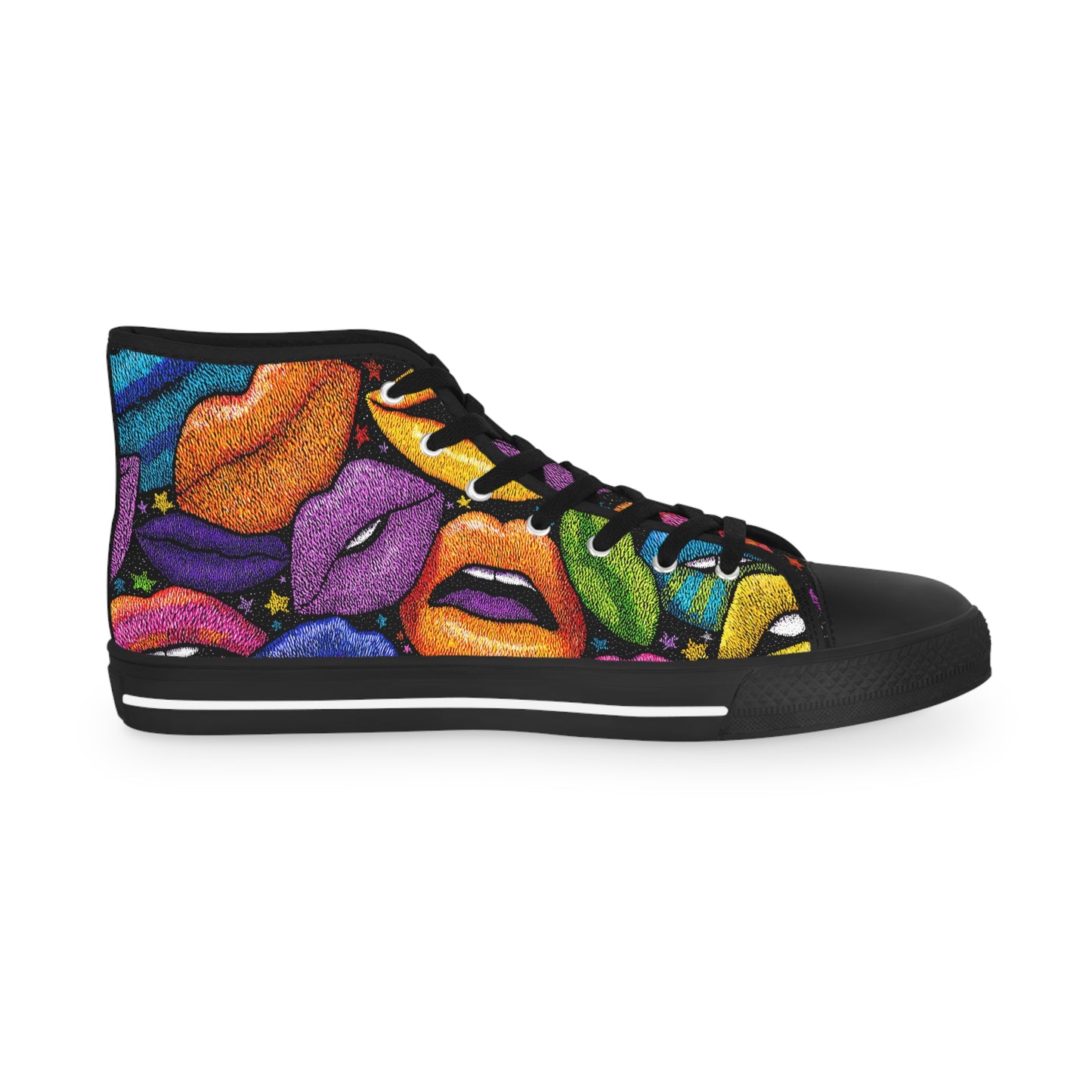 High Top Sneakers - Funky Colorful Lips Design