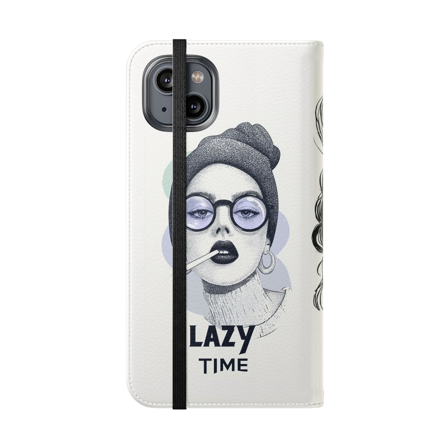 Phone Wallet Flip Case, Lazy Time Girl Design, Stylish Smartphone Case -iPhone case & Samsung Galaxy case, Gift for Her, Phone Accessory