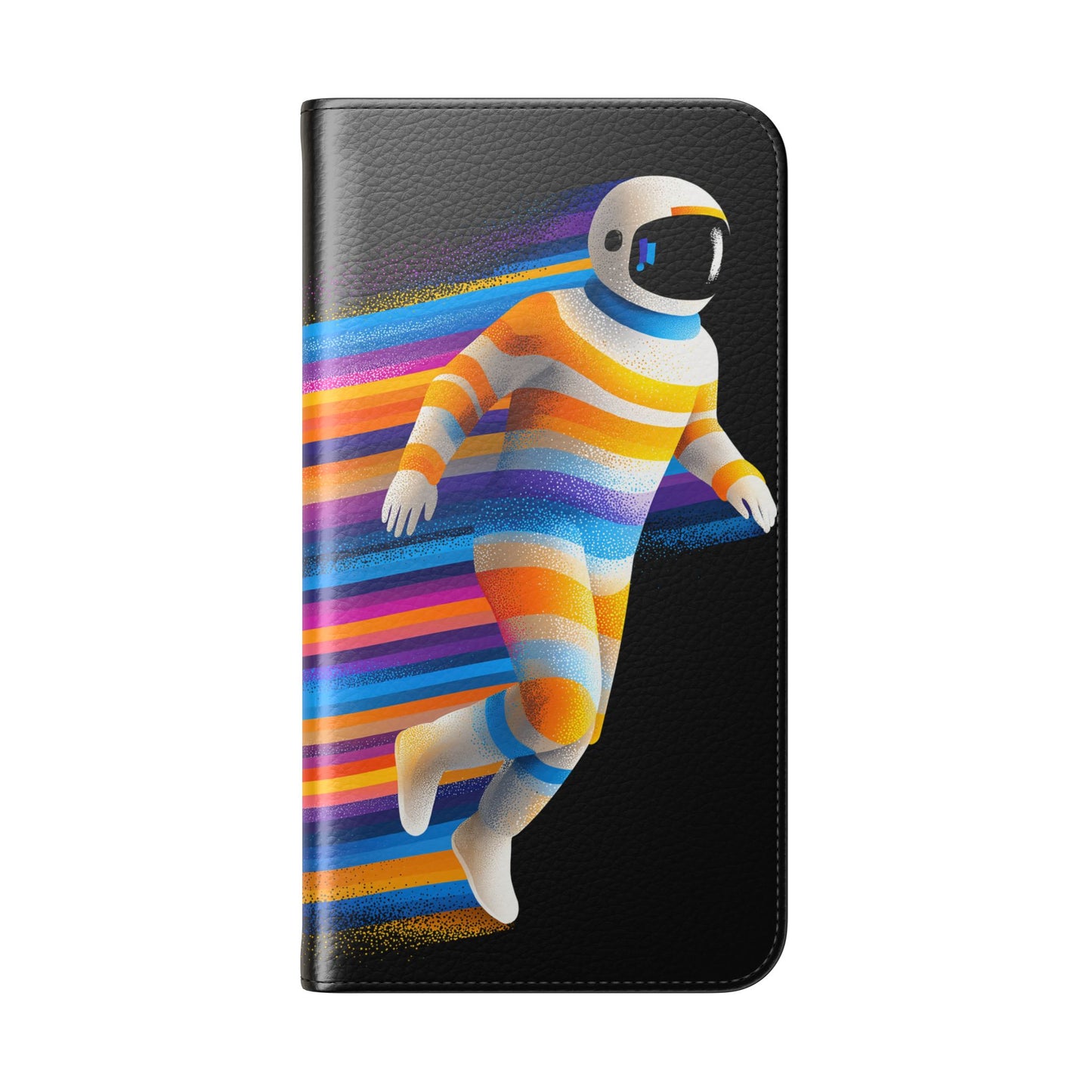 Rainbow Astronaut Flip Wallet Phone Case - Colorful Space Art Cover for iPhone 16 15 14 13 12 11 Pro Max & Samsung Galaxy S series