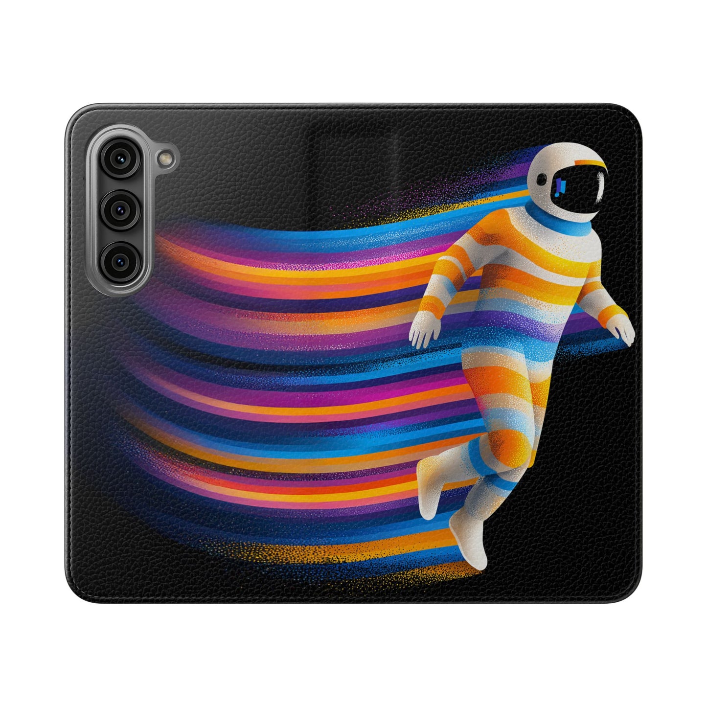 Rainbow Astronaut Flip Wallet Phone Case - Colorful Space Art Cover for iPhone 16 15 14 13 12 11 Pro Max & Samsung Galaxy S series