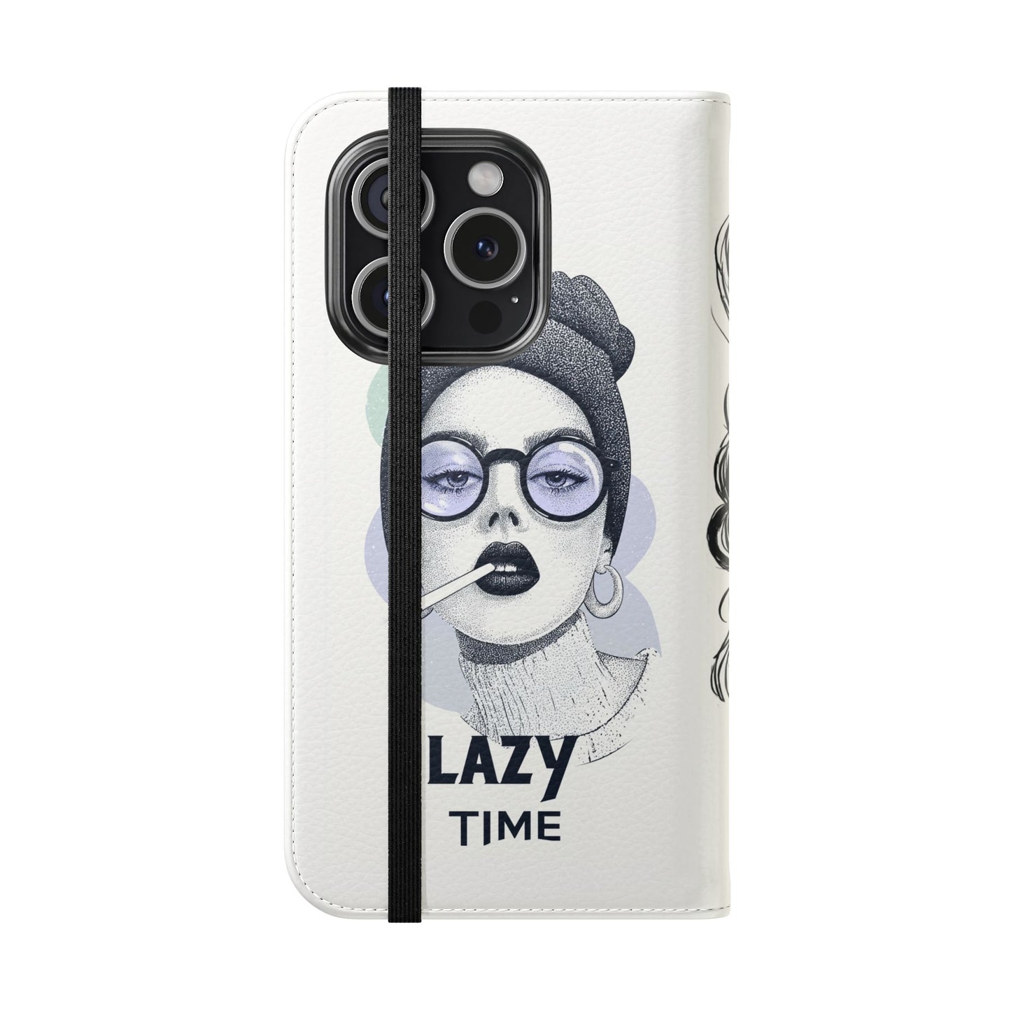 Phone Wallet Flip Case, Lazy Time Girl Design, Stylish Smartphone Case -iPhone case & Samsung Galaxy case, Gift for Her, Phone Accessory