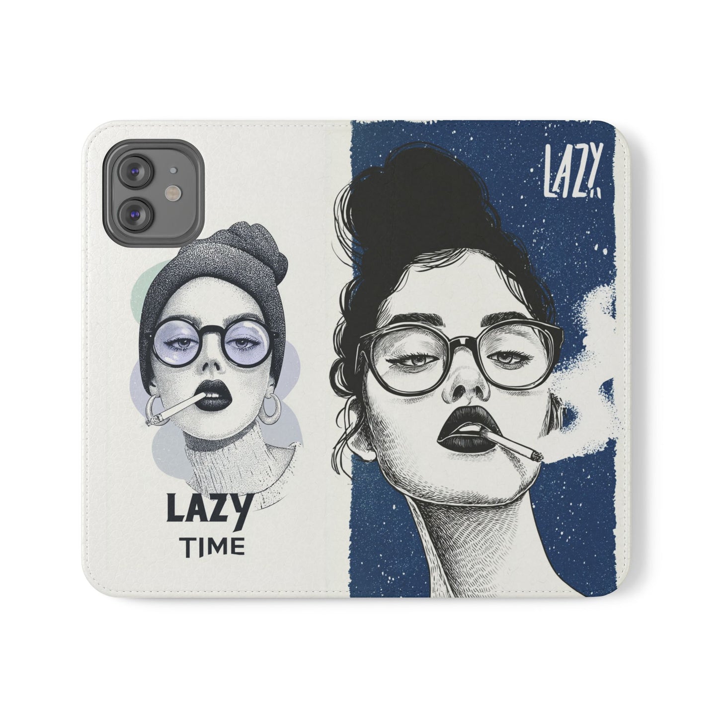 Phone Wallet Flip Case, Lazy Time Girl Design, Stylish Smartphone Case -iPhone case & Samsung Galaxy case, Gift for Her, Phone Accessory