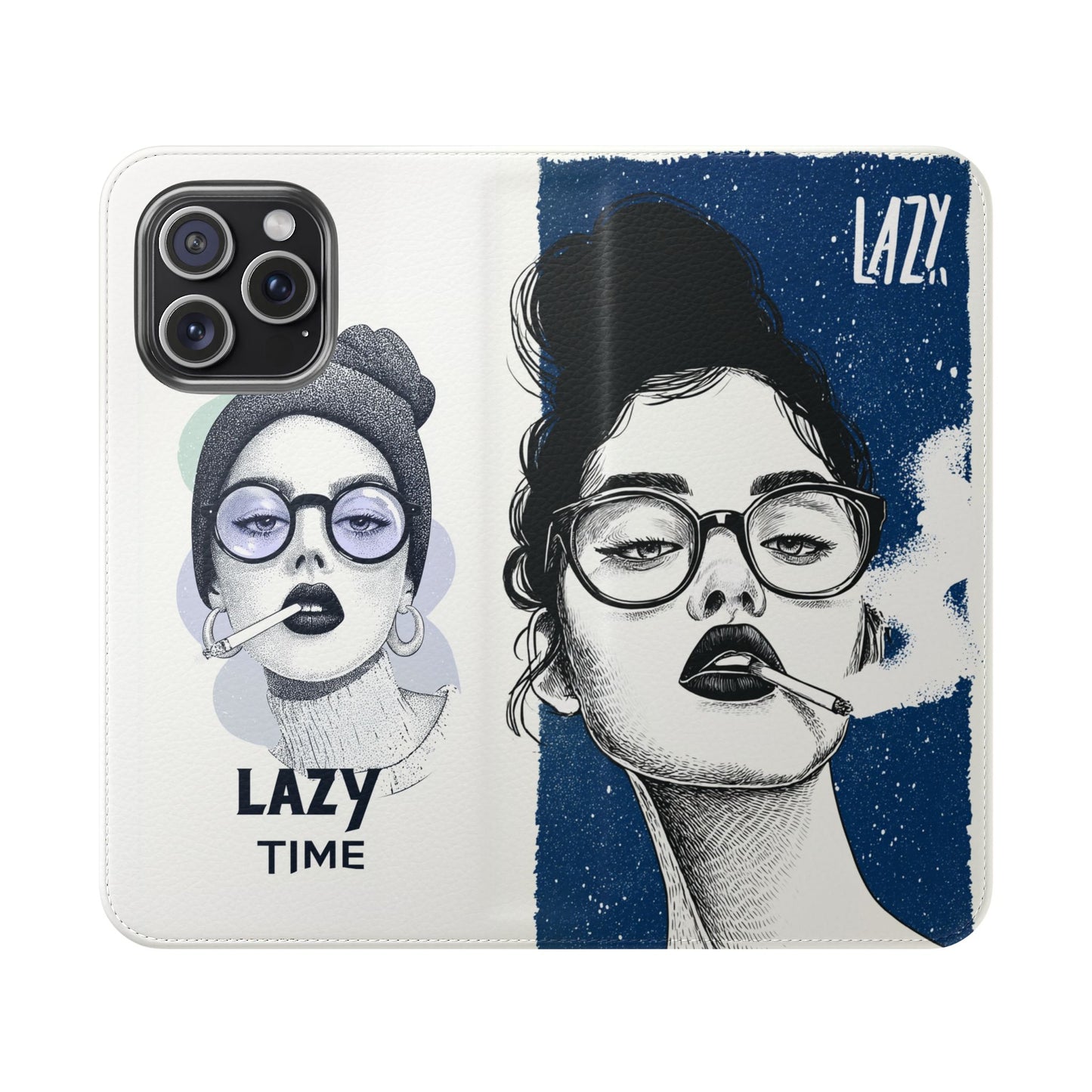 Phone Wallet Flip Case, Lazy Time Girl Design, Stylish Smartphone Case -iPhone case & Samsung Galaxy case, Gift for Her, Phone Accessory