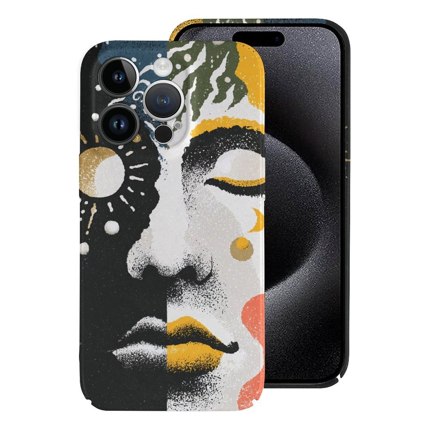 Moon & Face Artistic iPhone 15 Case – Gift for Libra & Pisces