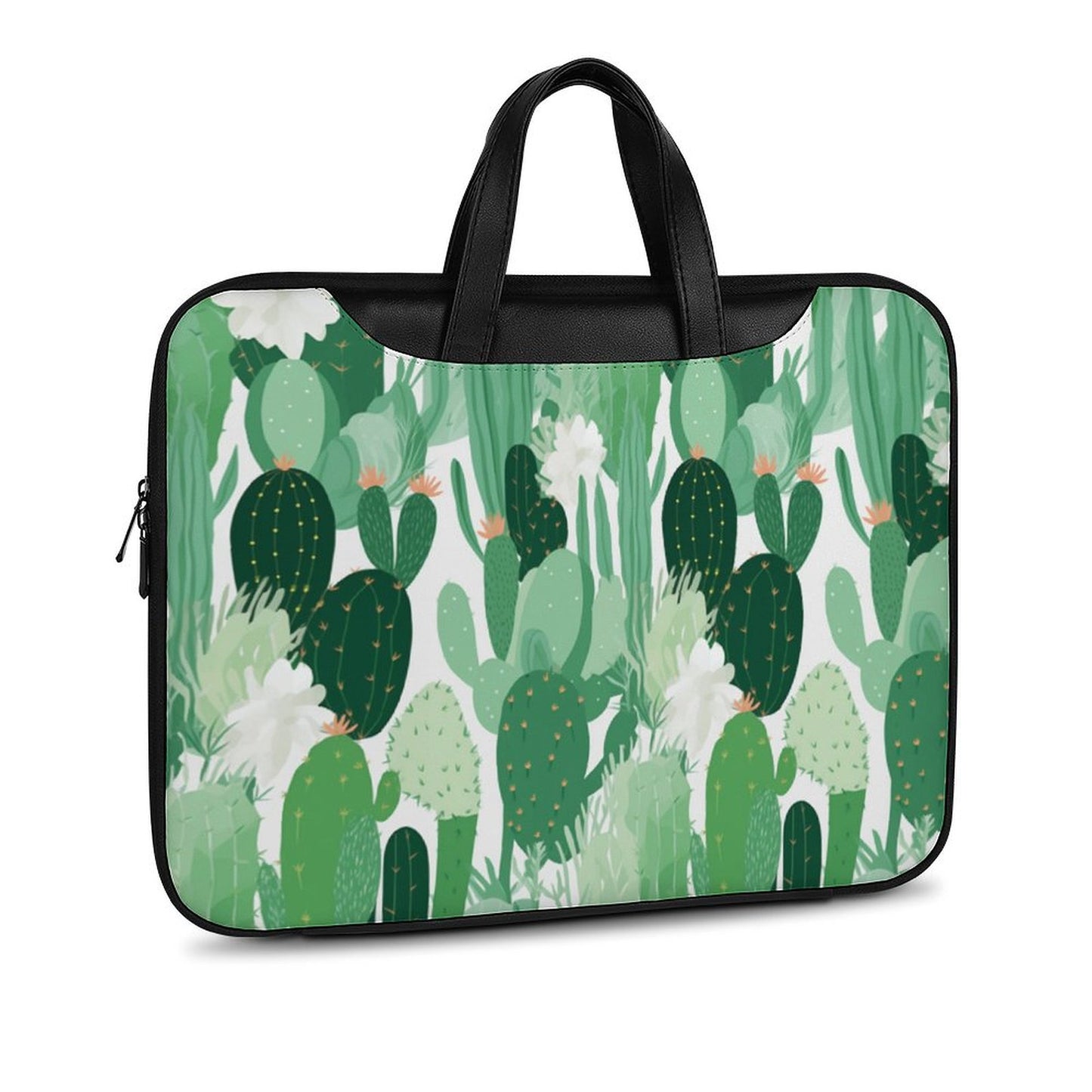 Premium Green Cactus Pattern Laptop Bag - Cactus Laptop Sleeve - Stylish and Durable 15.6-inch Computer Case with Back Luggage Strap - AB5J6X