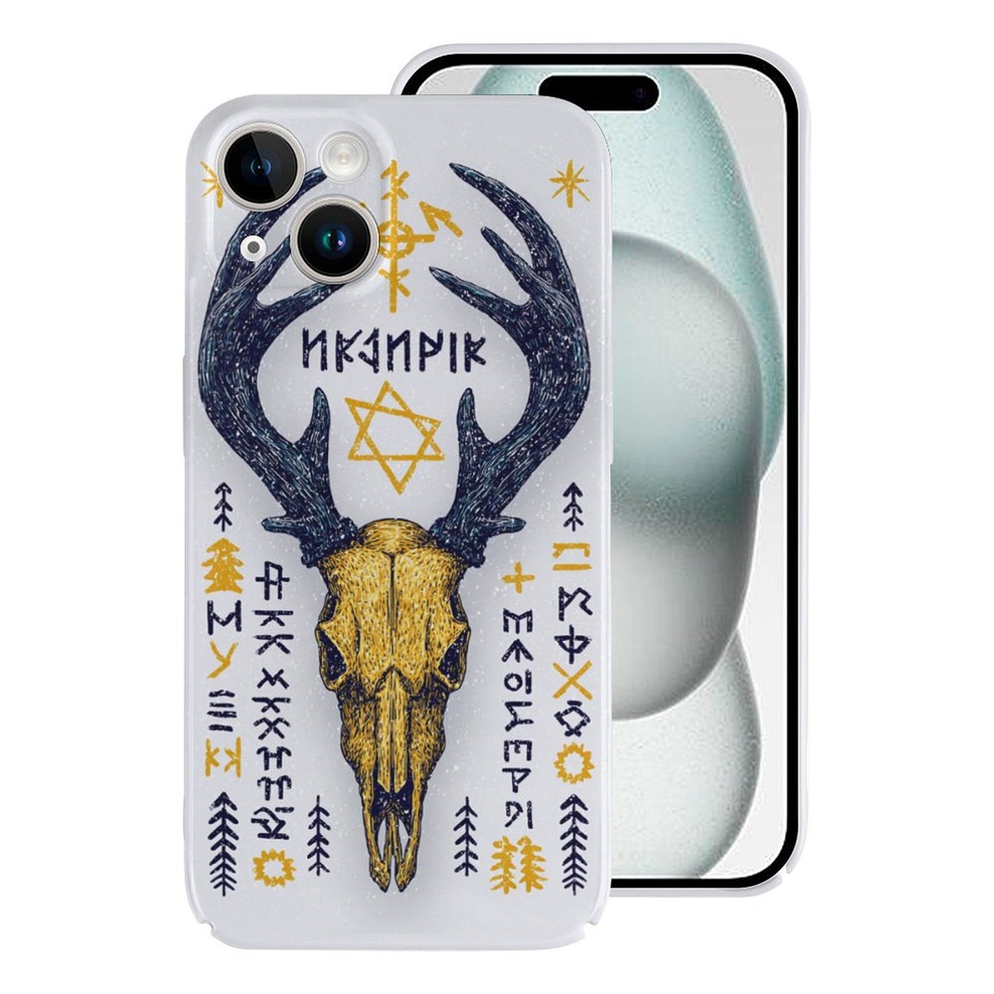 Nordic Rune Deer Skull iPhone 15 Case – Gift for Sagittarius & Capricorn