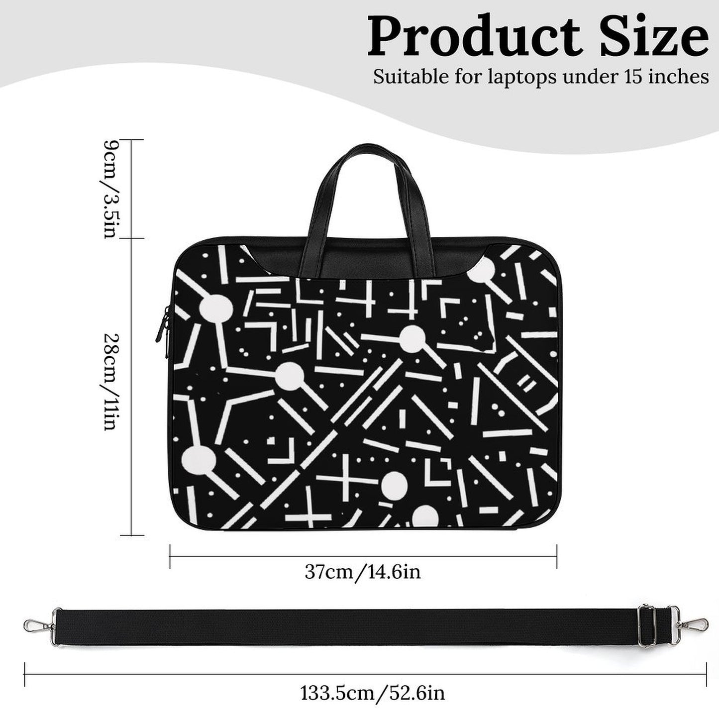 Black & White Geometric Laptop Bag – Stylish Protection for Your Tech Gear - Modle PRINTANK-LaptopBag-X6F2R7