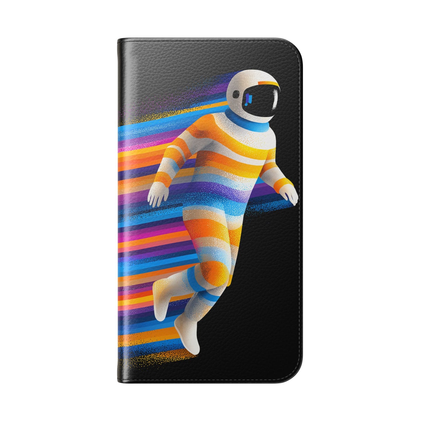 Rainbow Astronaut Flip Wallet Phone Case - Colorful Space Art Cover for iPhone 16 15 14 13 12 11 Pro Max & Samsung Galaxy S series