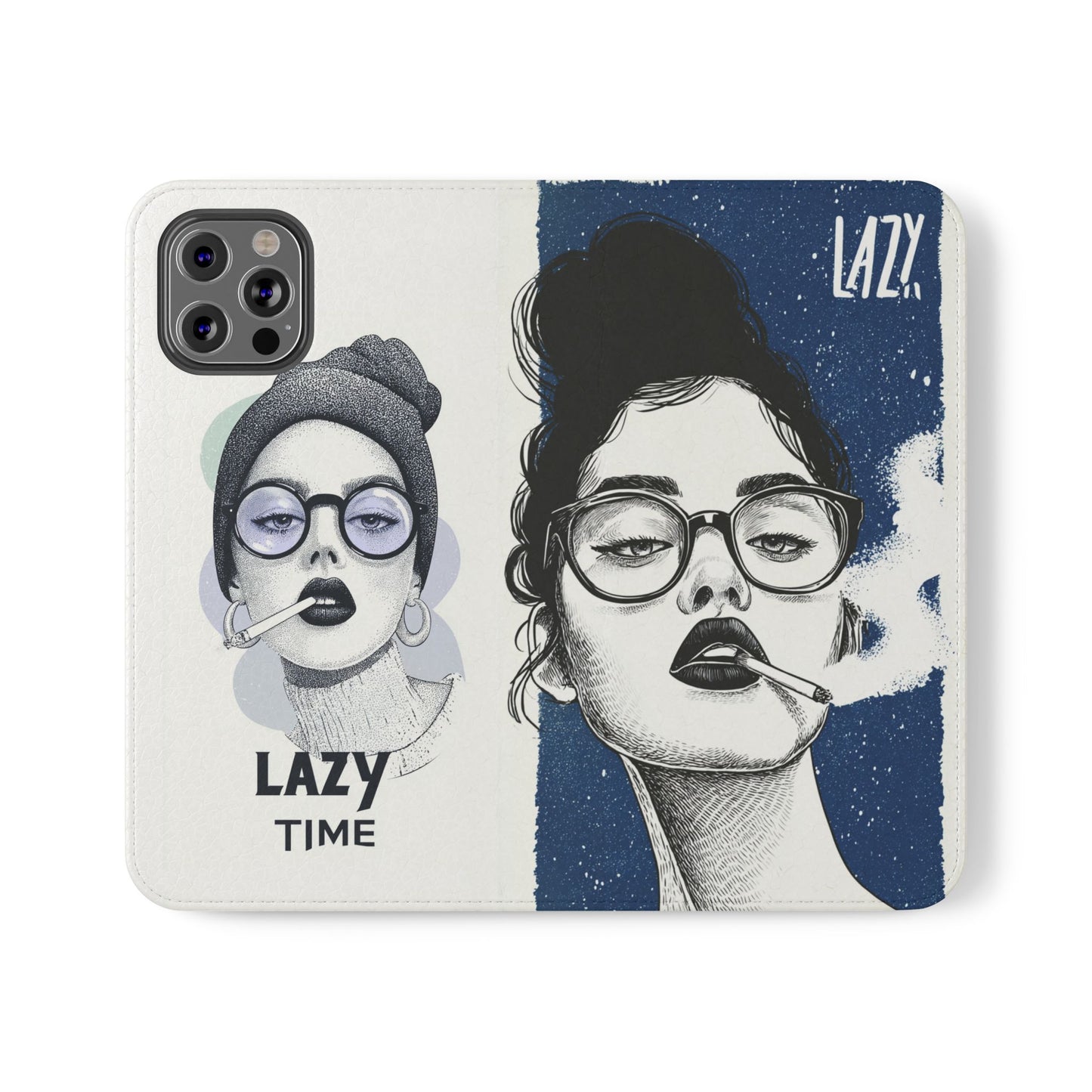 Phone Wallet Flip Case, Lazy Time Girl Design, Stylish Smartphone Case -iPhone case & Samsung Galaxy case, Gift for Her, Phone Accessory