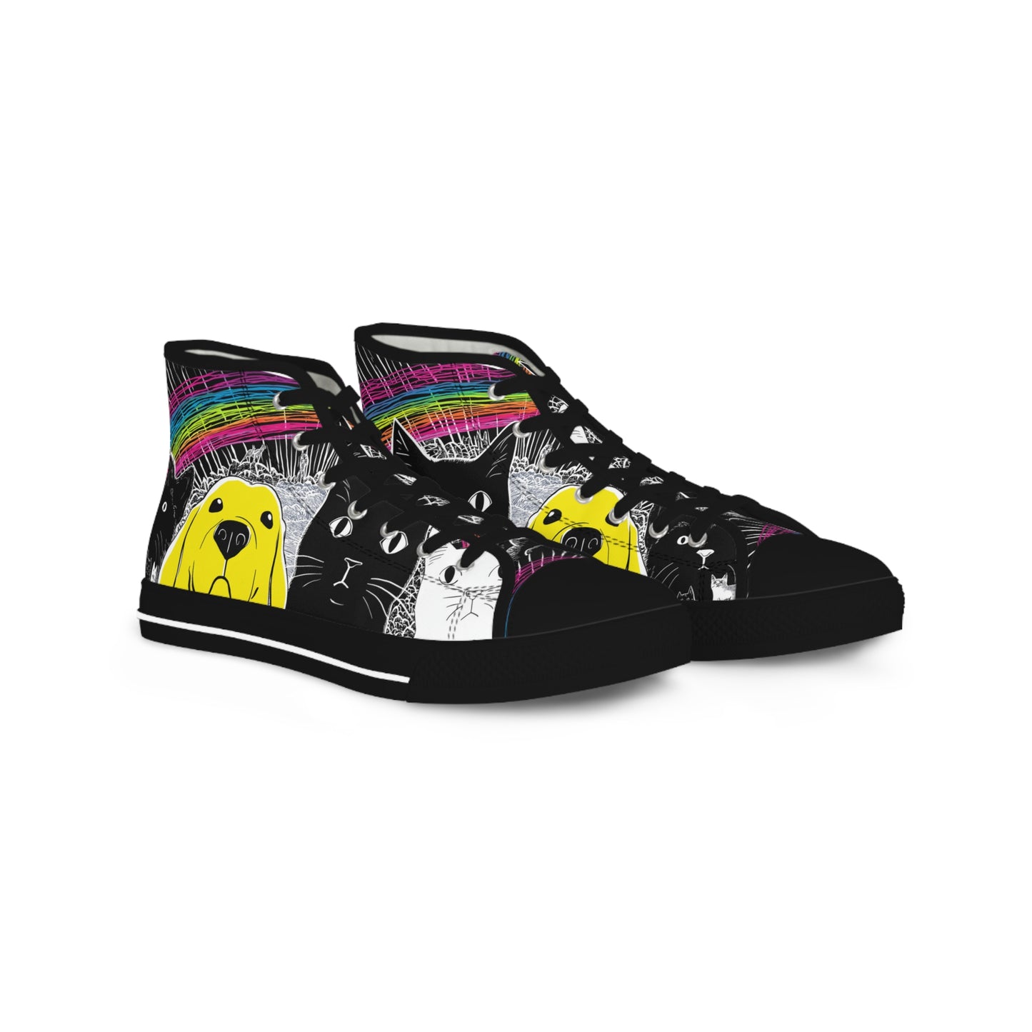 Sneakers Hand-Drawn Cat and Dog Art Canvas shoes